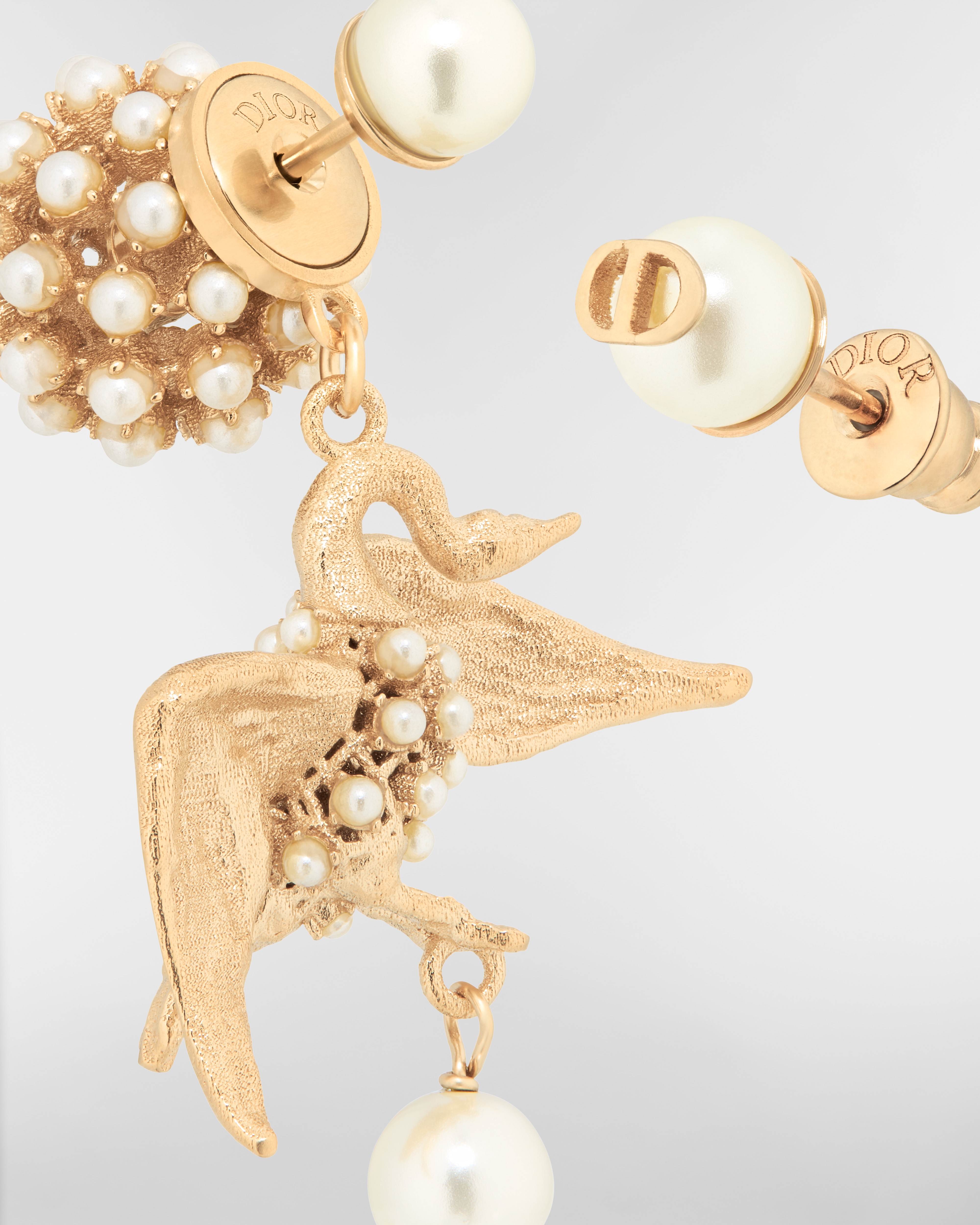 Dior Tribales Earrings Gold-Finish Metal and White Resin Pearls E09