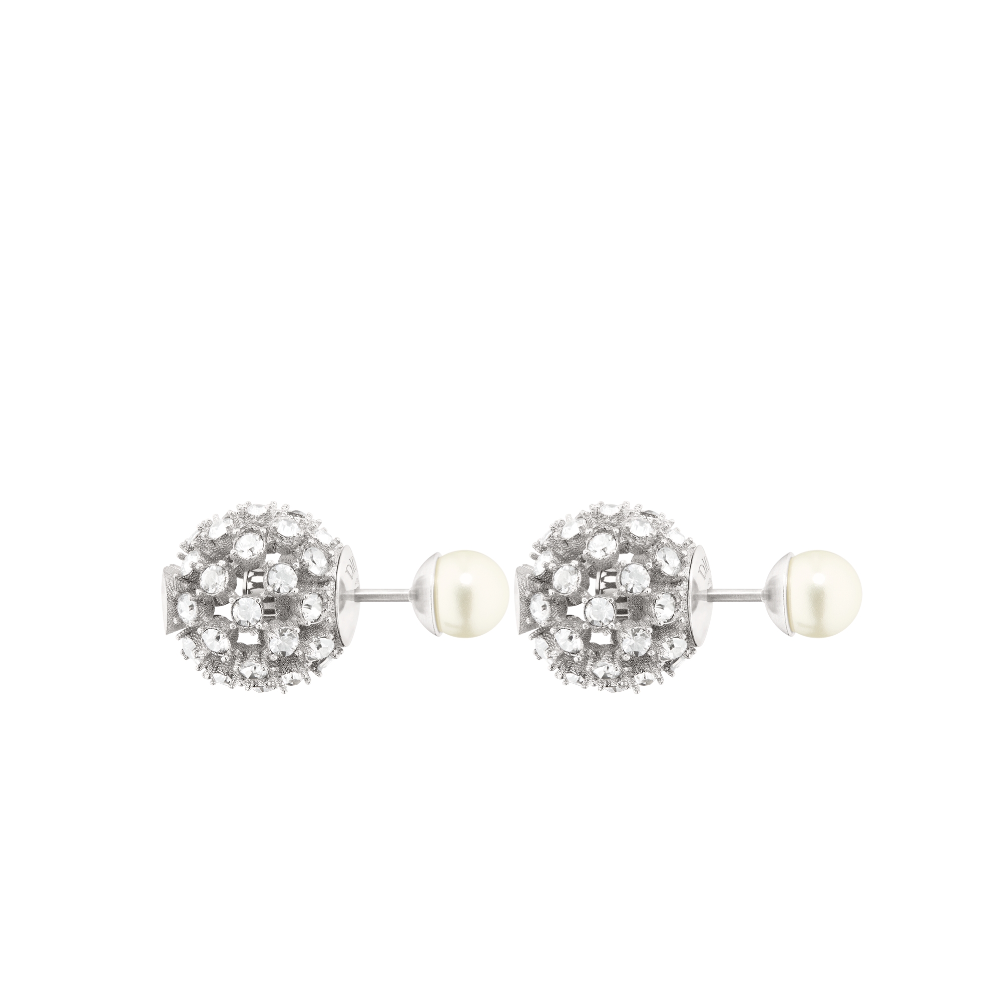 Dior Tribales Earrings Silver-Finish Metal with White Resin Pearls and Silver-Tone Crystals E02