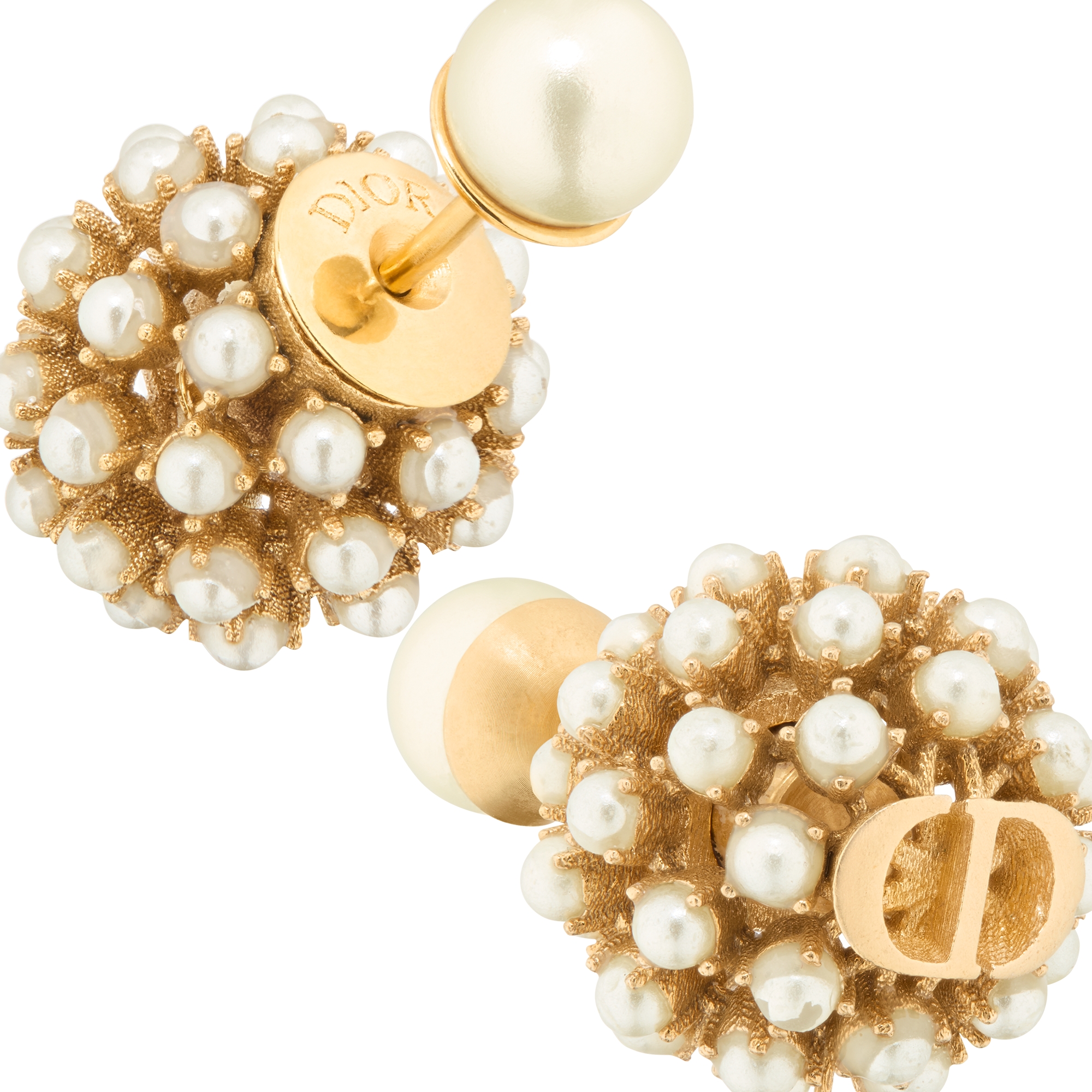 Dior Tribales Earrings Gold-Finish Metal and White Resin Pearls E09