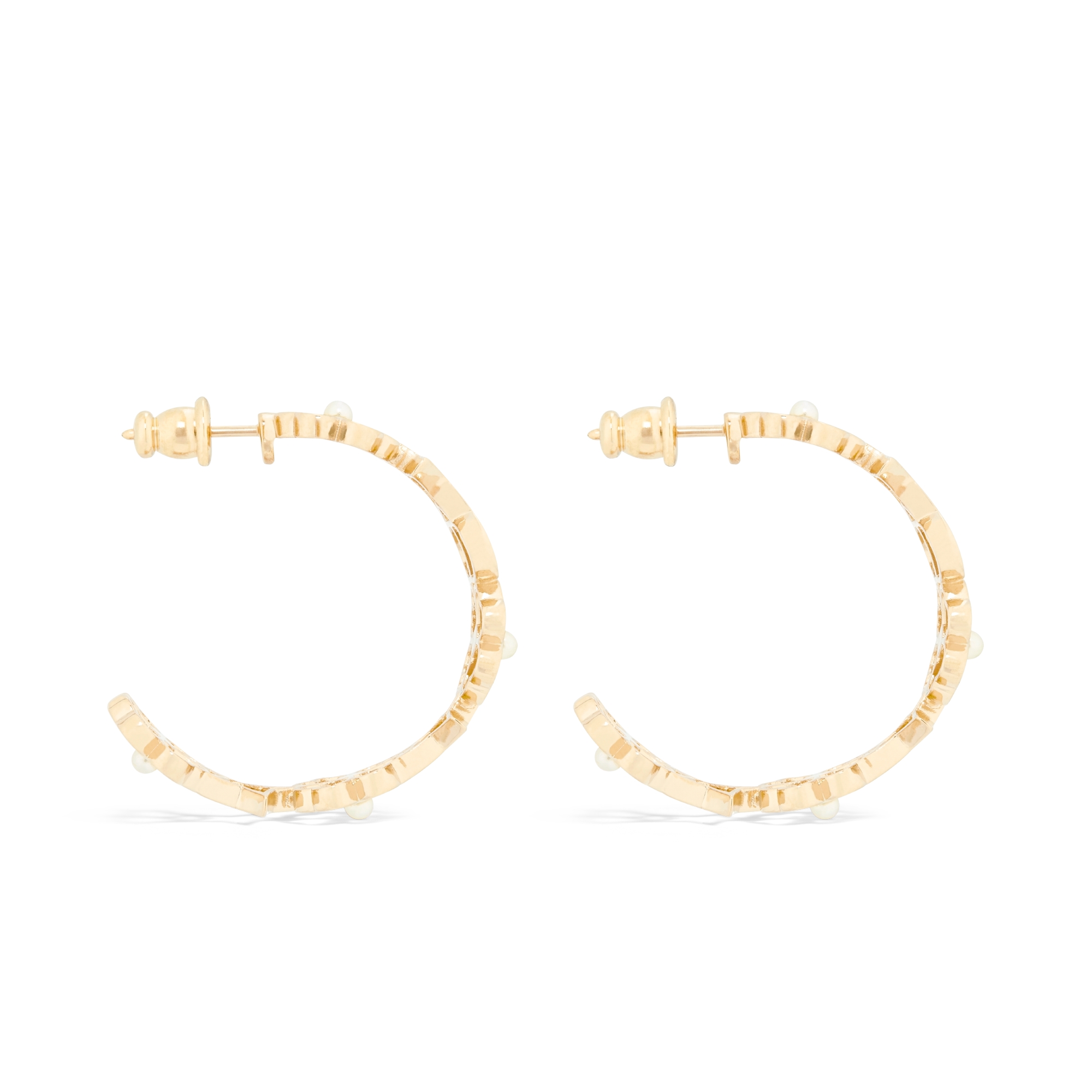 Dior Lucky Lace Hoop Earrings Gold-Finish Metal and White Resin Pearls E02