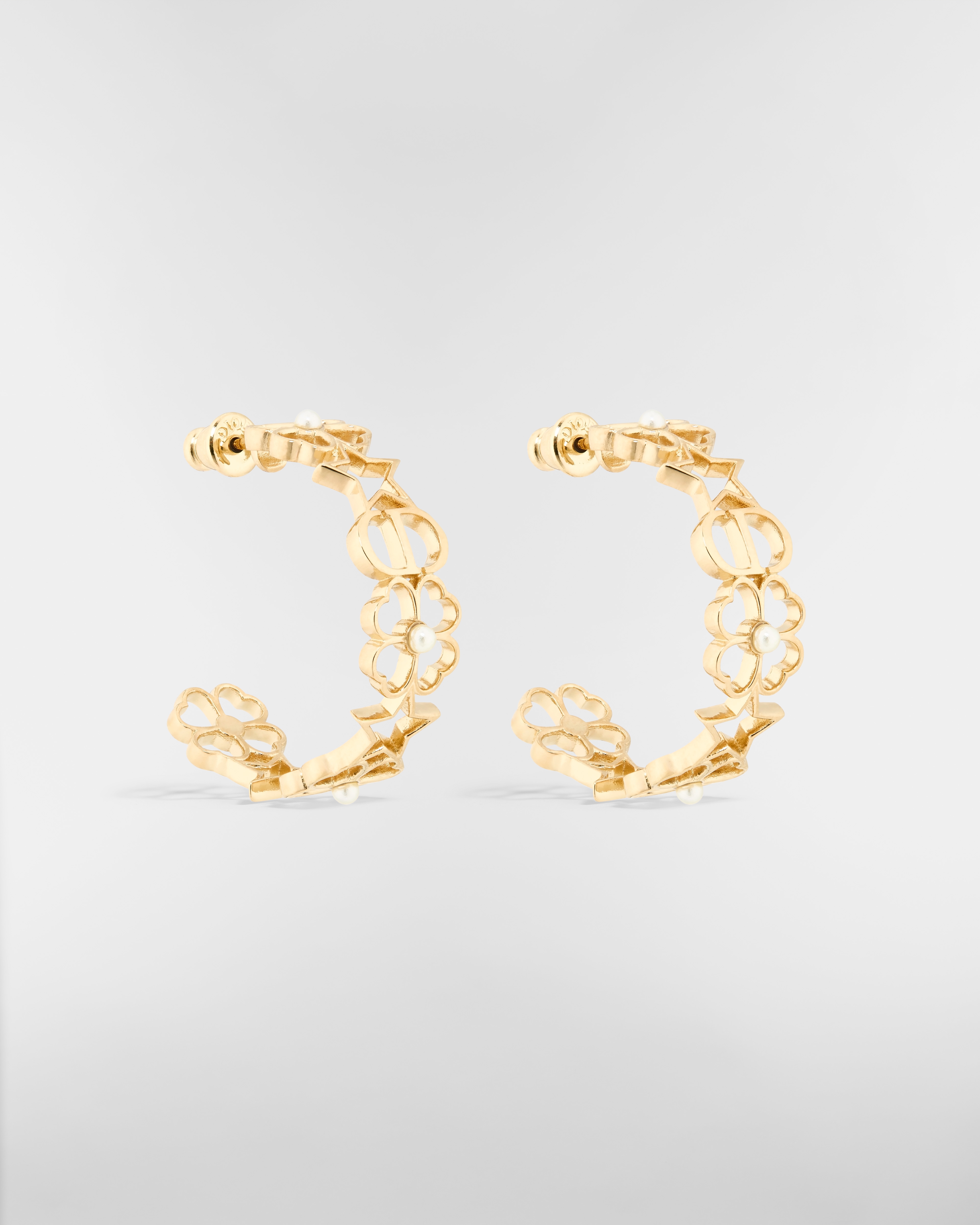 Dior Lucky Lace Hoop Earrings Gold-Finish Metal and White Resin Pearls E03