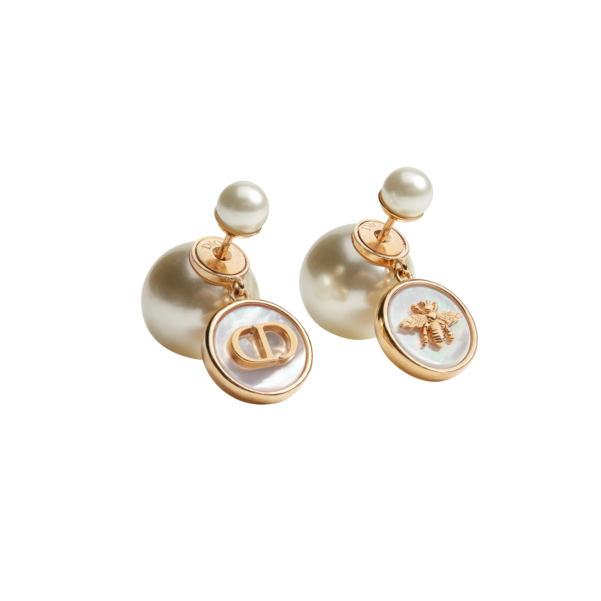 Gold-Finish Metal, White Resin Pearls and White Mother-of-Pearl