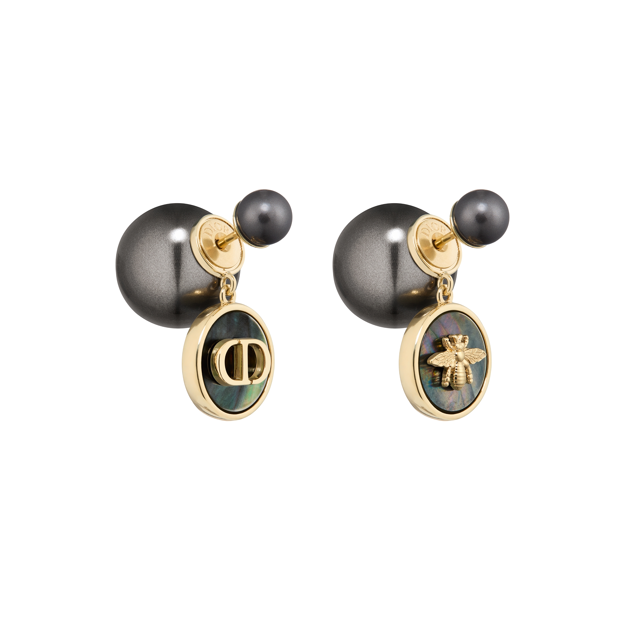  Metal com acabamento dourado, pérolas de resina cinza-escuro e madrepérola do Taiti