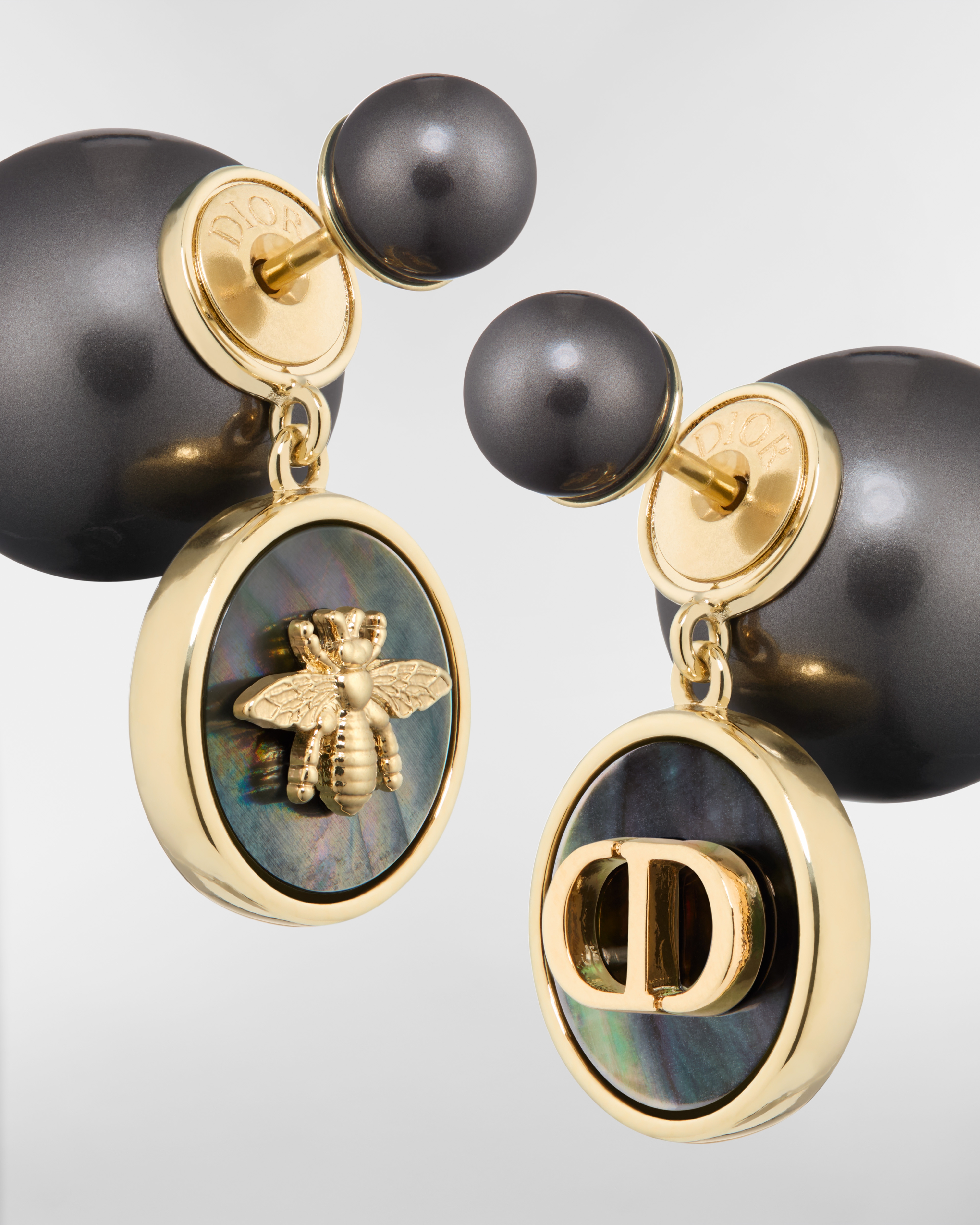 Dior Tribales Earrings Gold-Finish Metal, Deep Gray Resin Pearls and Tahiti Mother-of-Pearl E09