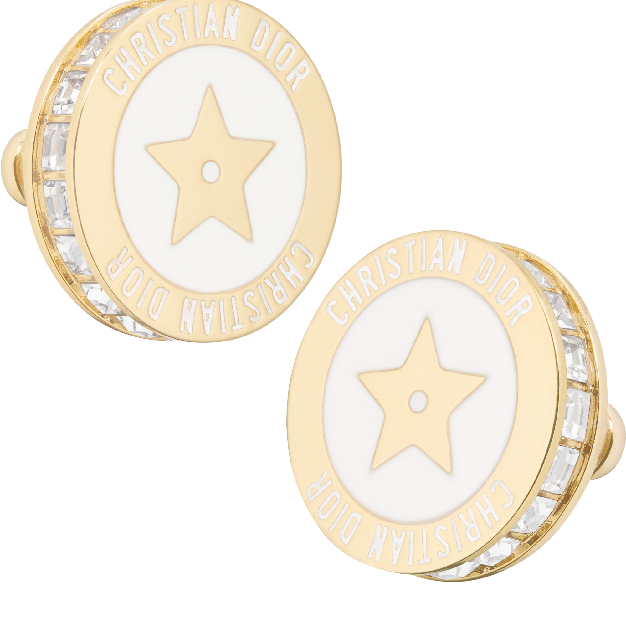 Dior Night Code Earrings Gold-Finish Metal, Sparkling Crystals and White Lacquer E09