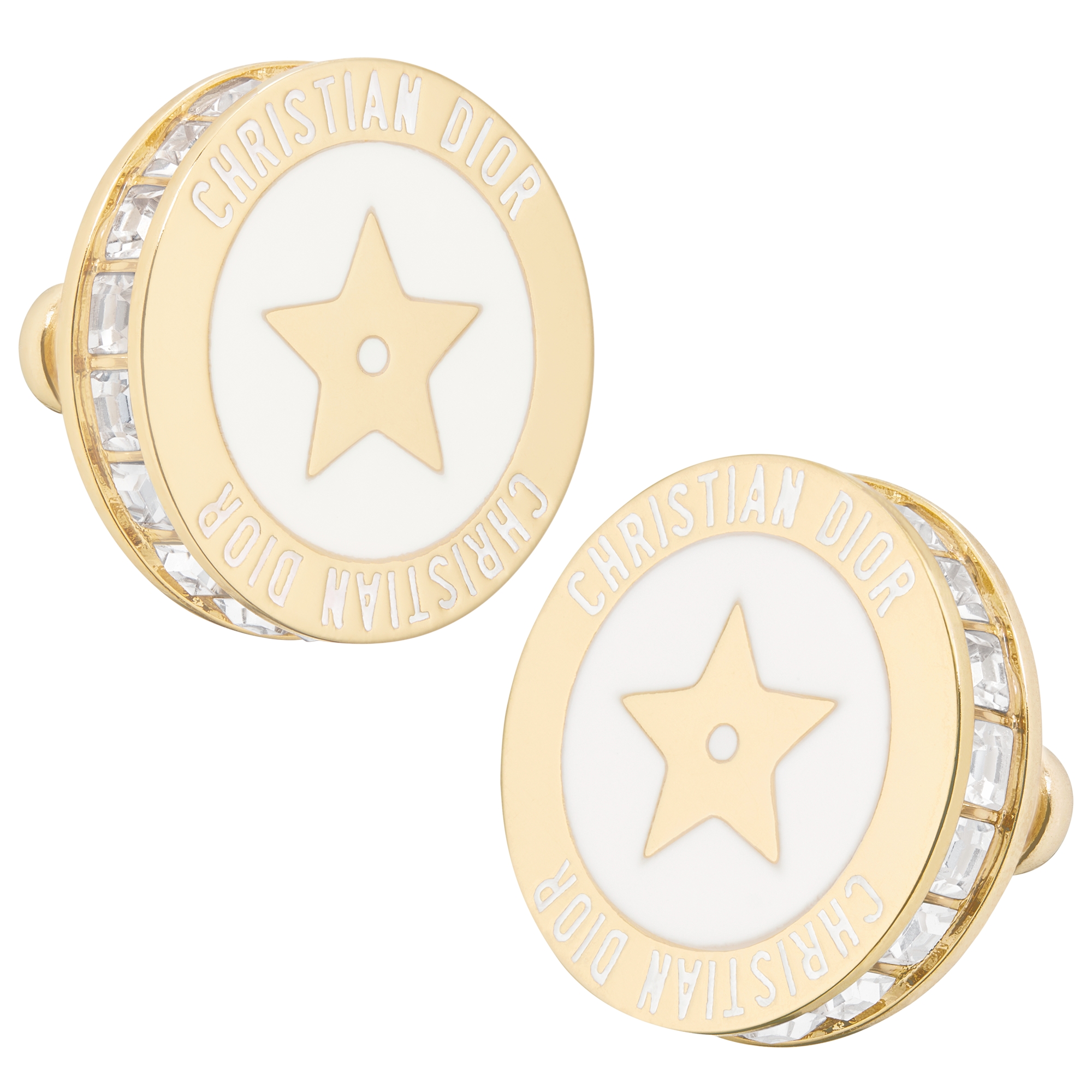 Dior Night Code Earrings Gold-Finish Metal, Sparkling Crystals and White Lacquer E09