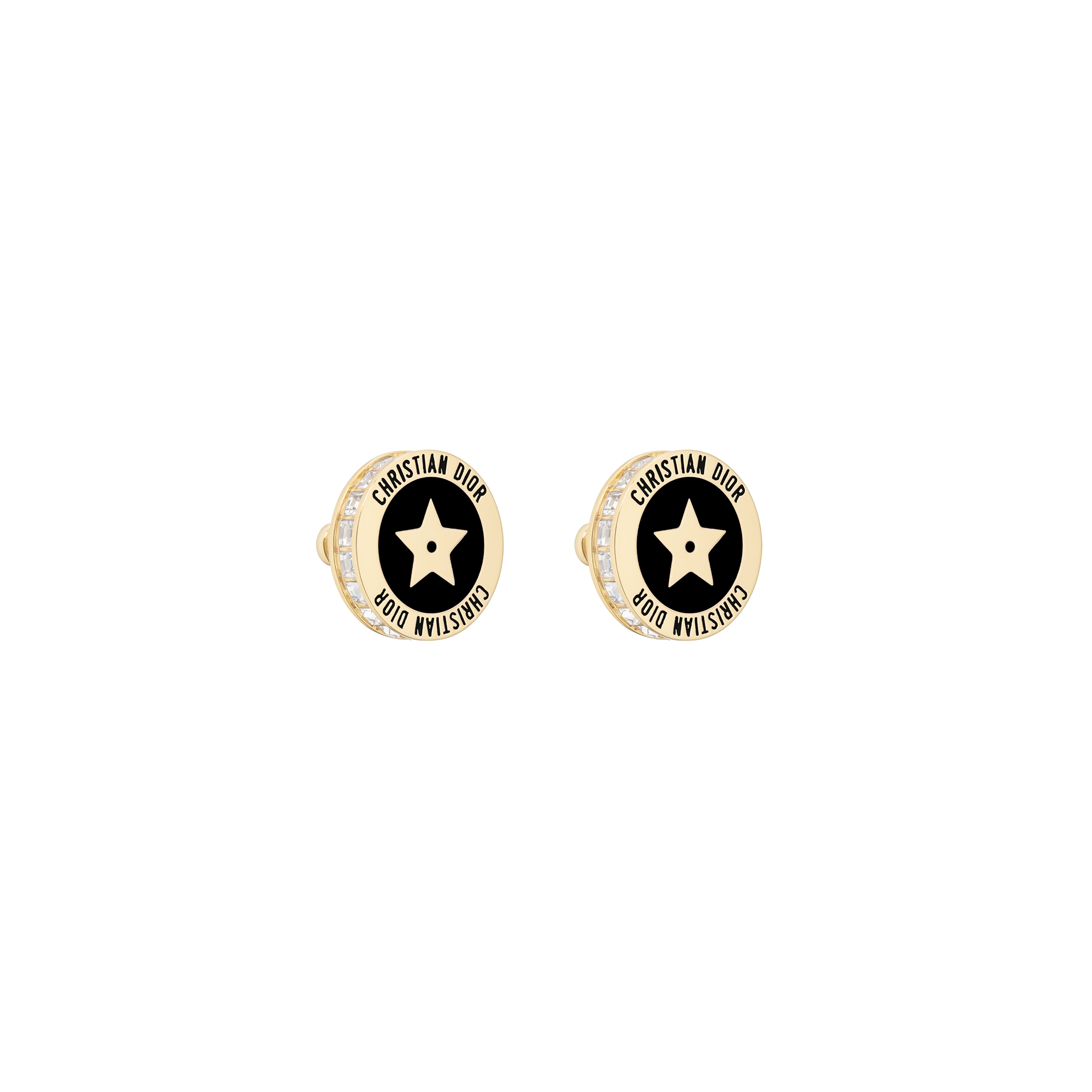 Dior Night Code Earrings Gold-Finish Metal, Sparkling Crystals and Black Lacquer E03