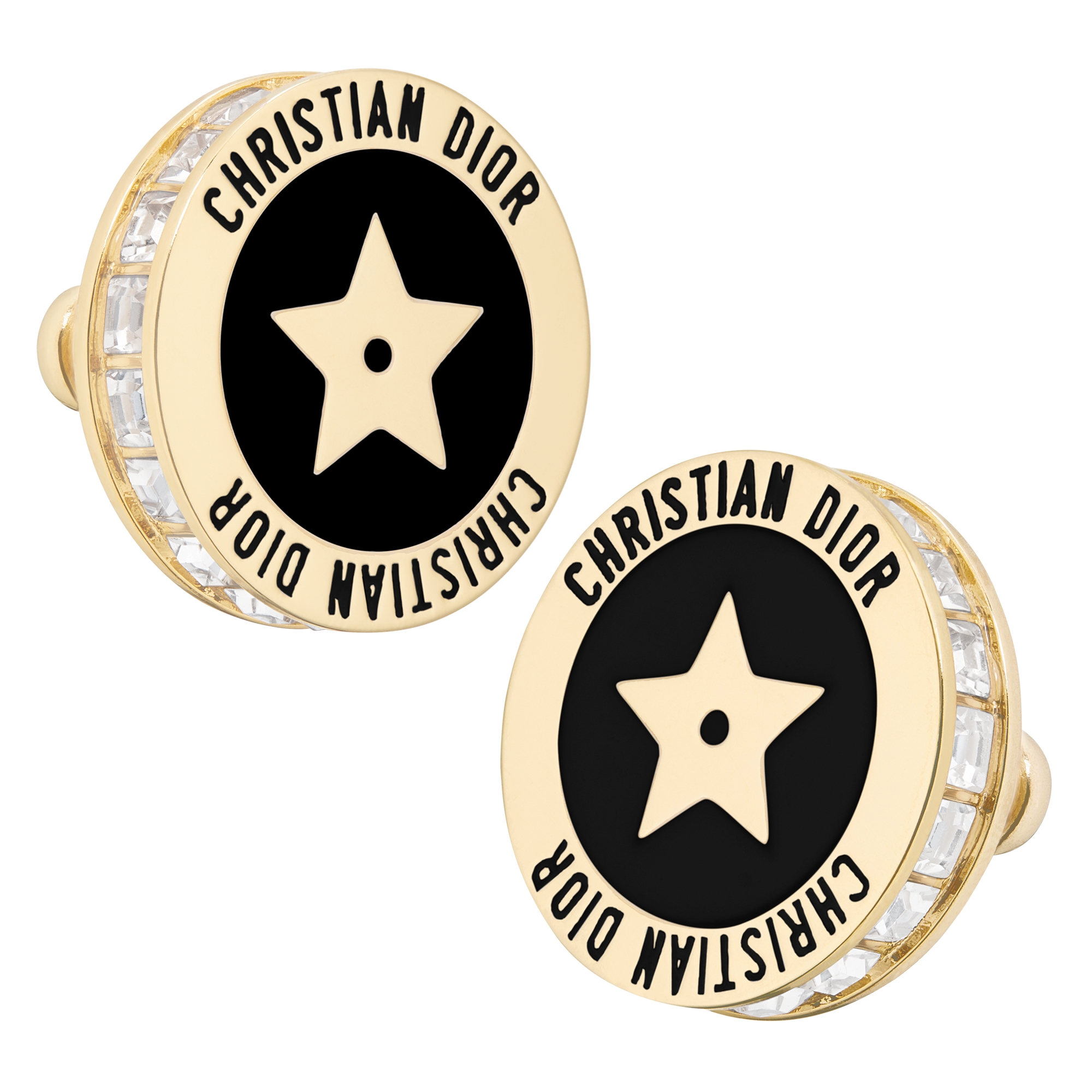 Dior Night Code Earrings Gold-Finish Metal, Sparkling Crystals and Black Lacquer E09