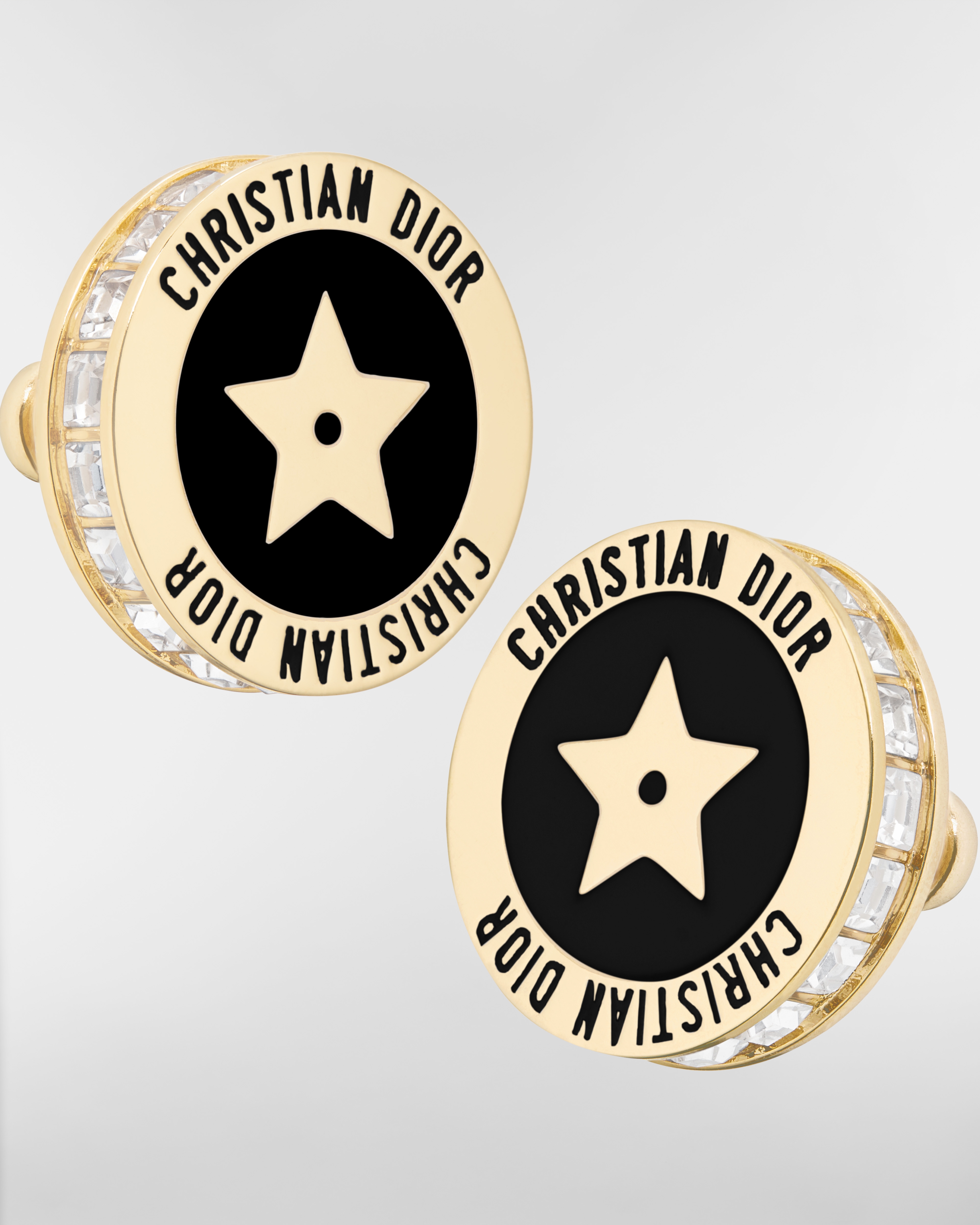 Dior Night Code Earrings Gold-Finish Metal, Sparkling Crystals and Black Lacquer E09