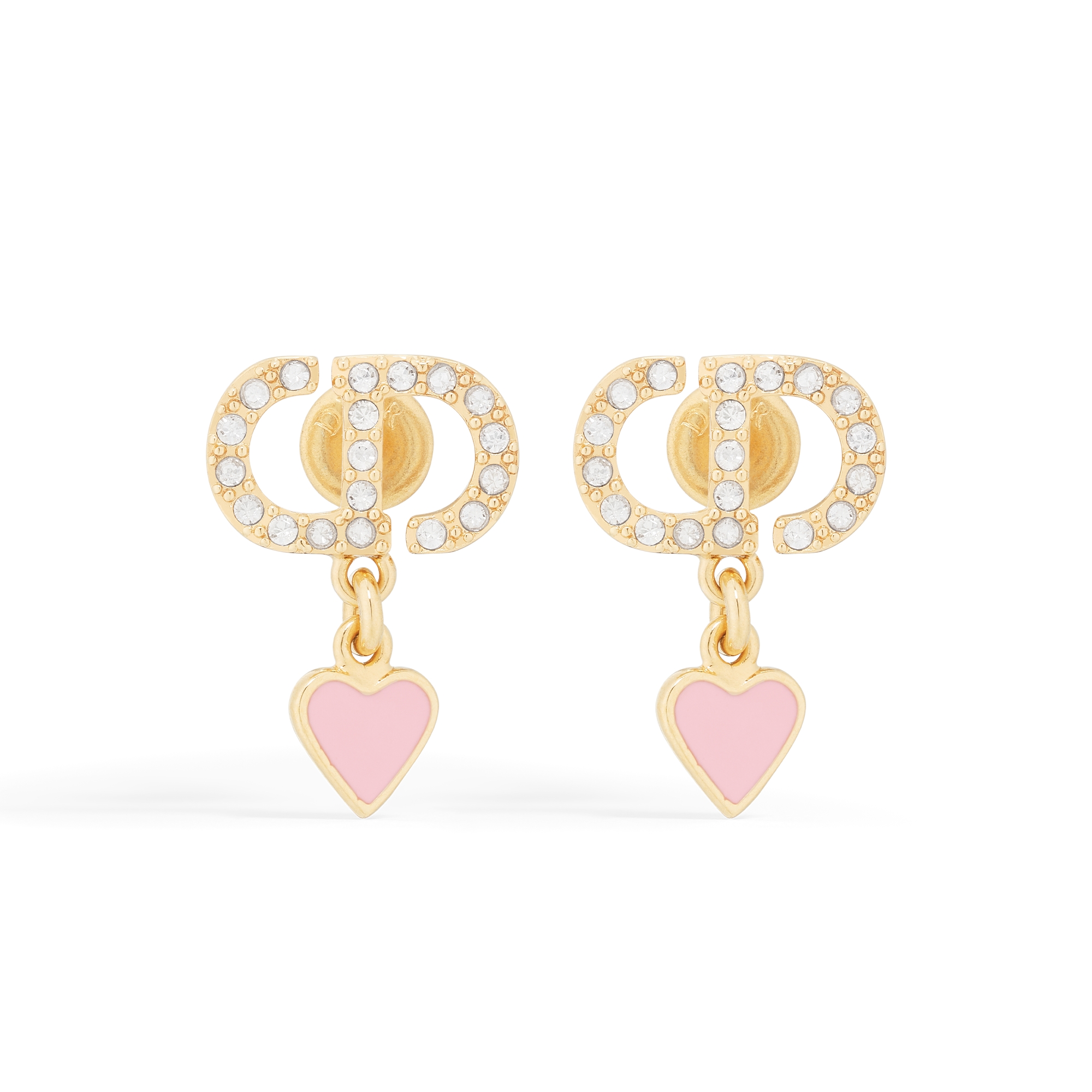 Dioramour Earrings Gold-Finish Metal, Silver-Tone Crystals and Macaron Pink Lacquer E01