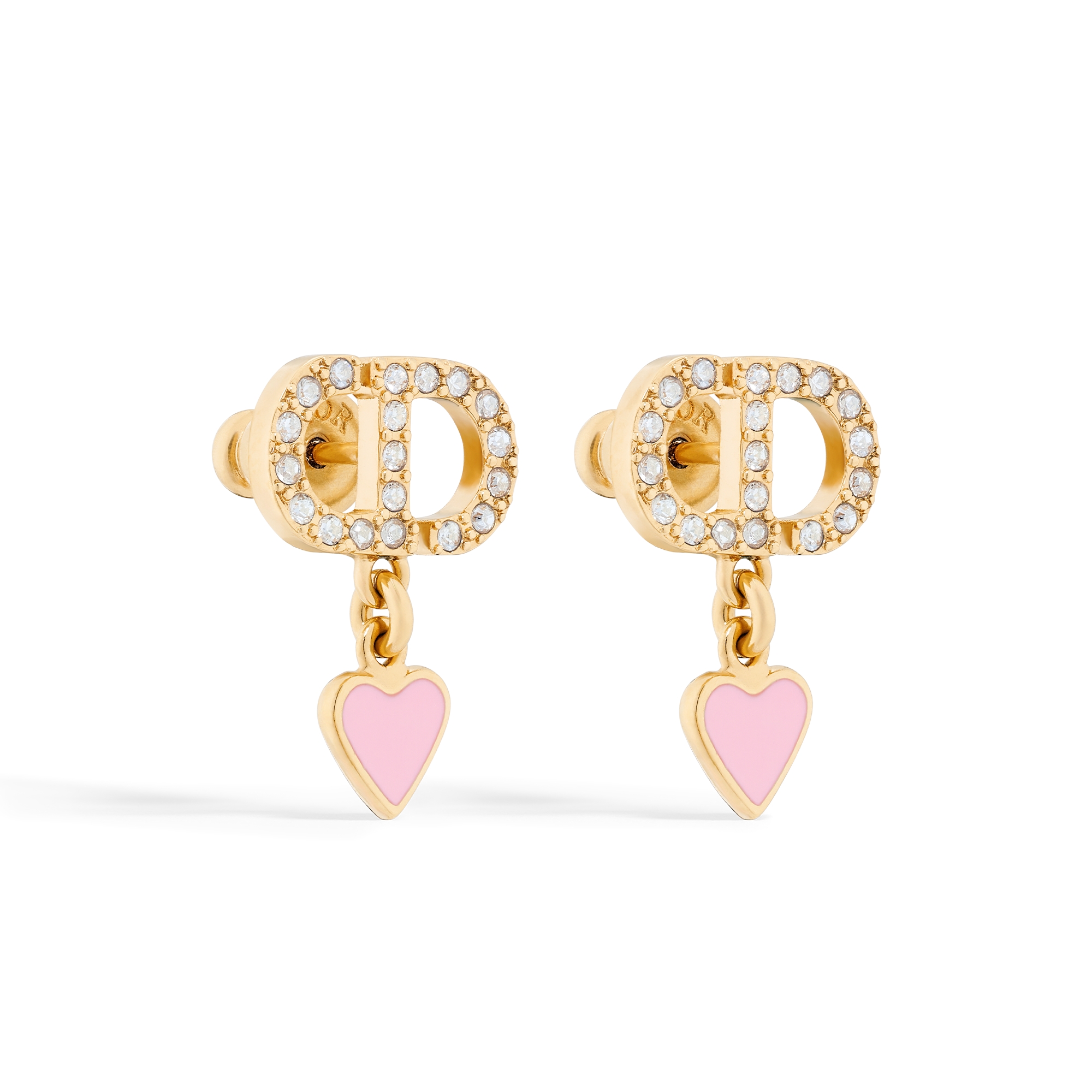 ต่างหู Dioramour โลหะเคลือบทอง คริสตัลโทนสีเงิน และงานเคลือบสีชมพูมาการอง E03