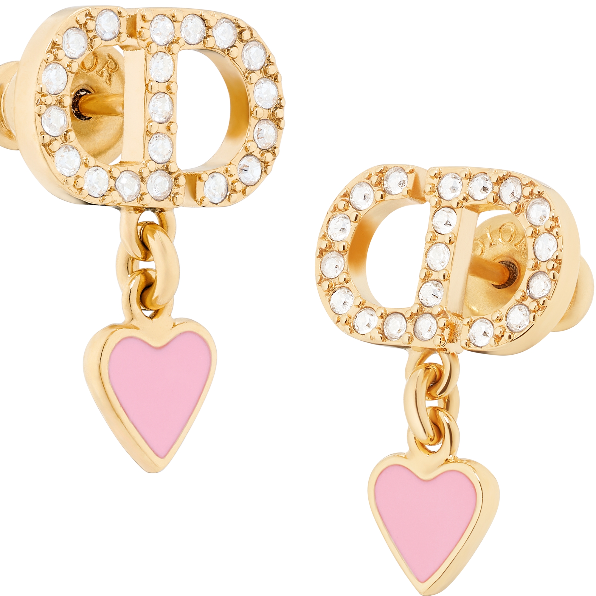 Dioramour Earrings Gold-Finish Metal, Silver-Tone Crystals and Macaron Pink Lacquer E09