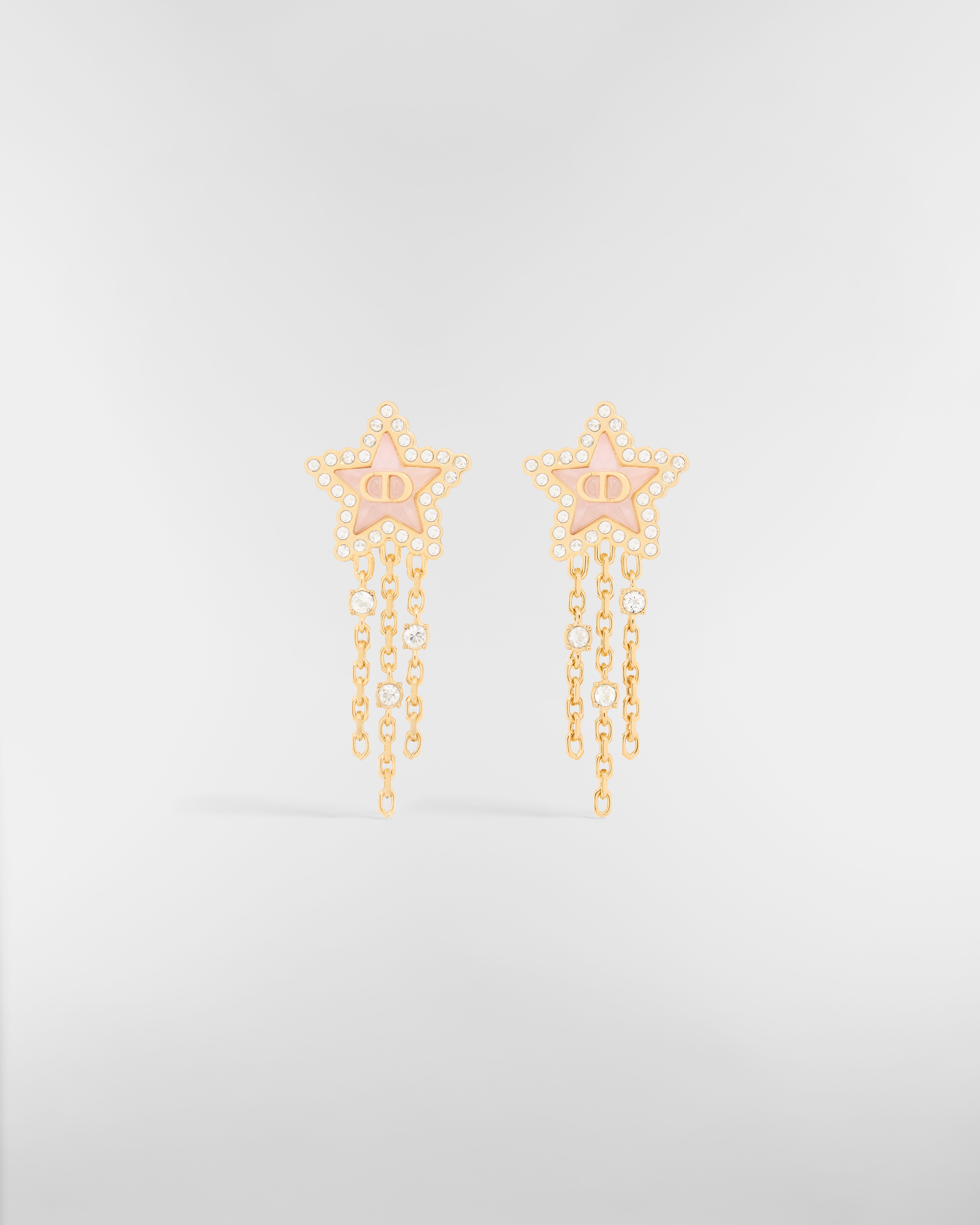 Petit CD Lucky Baroque-oorbellen Metaal met goudkleurige afwerking, zilverkleurige kristallen en macaronroze glas E01