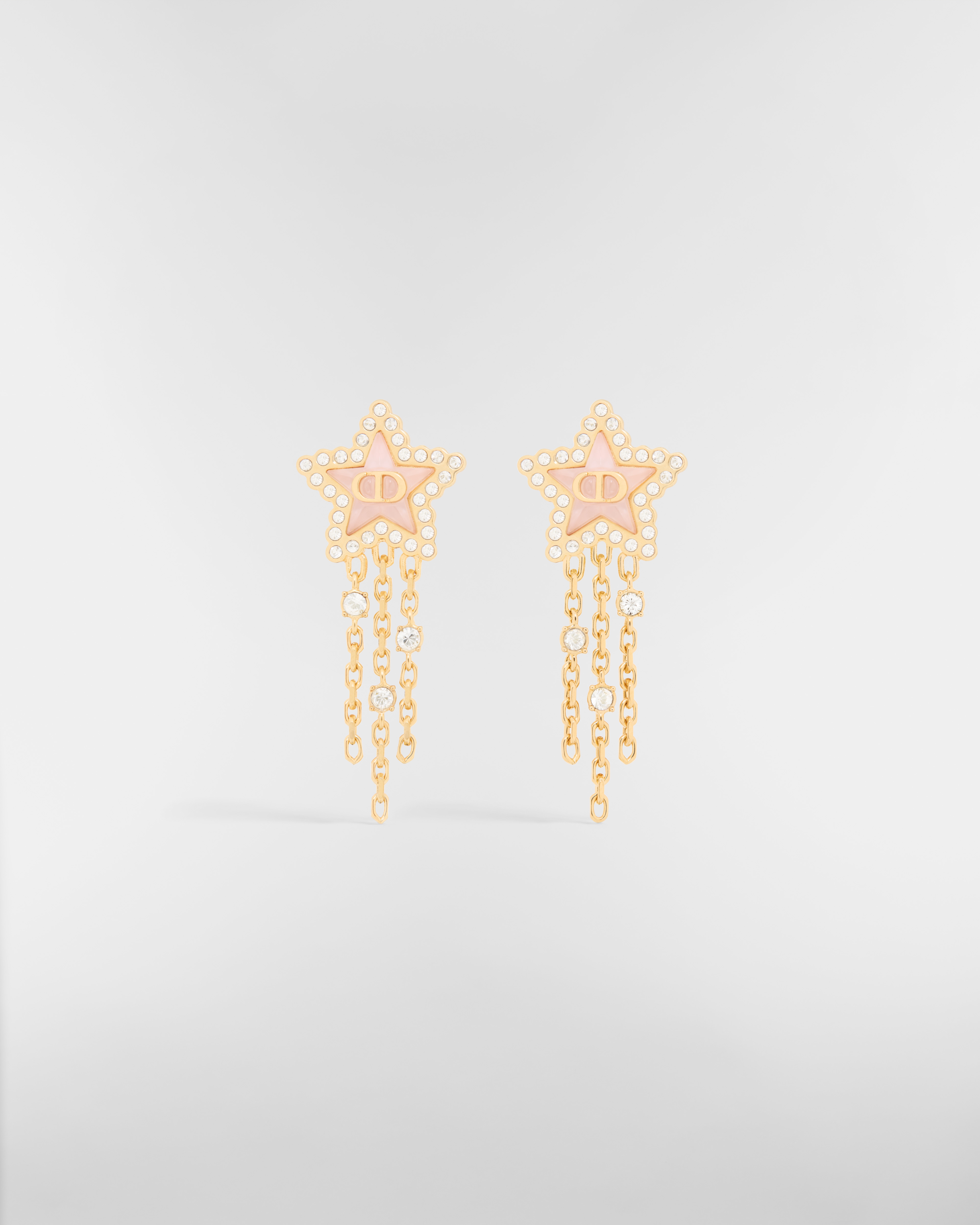 Boucles d'oreilles Petit CD Lucky Baroque Métal finition dorée, cristaux argentés et verre rose macaron E01