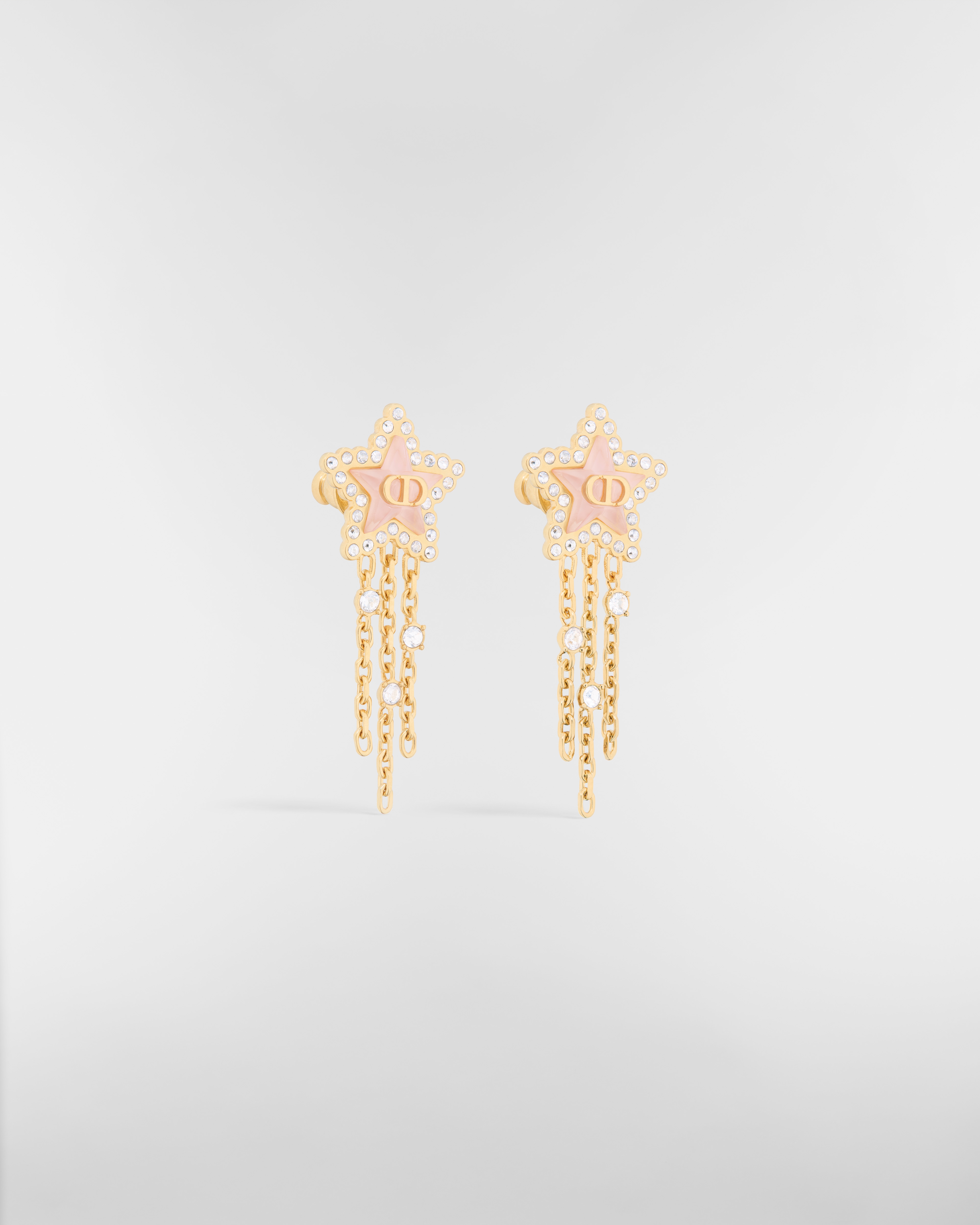 Petit CD Lucky Baroque-oorbellen Metaal met goudkleurige afwerking, zilverkleurige kristallen en macaronroze glas E03