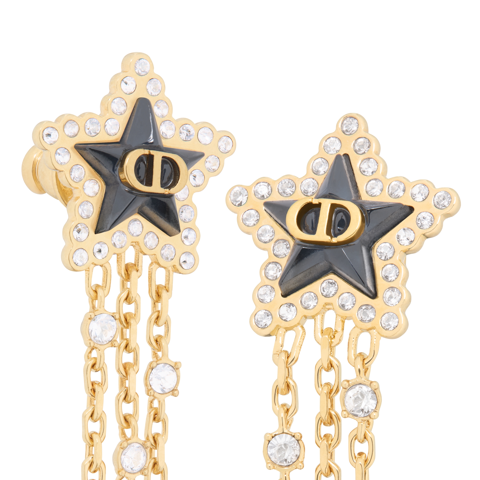 Petit CD Lucky Baroque Earrings Gold-Finish Metal, Silver-Tone Crystals and Deep Ocean Blue Glass E09