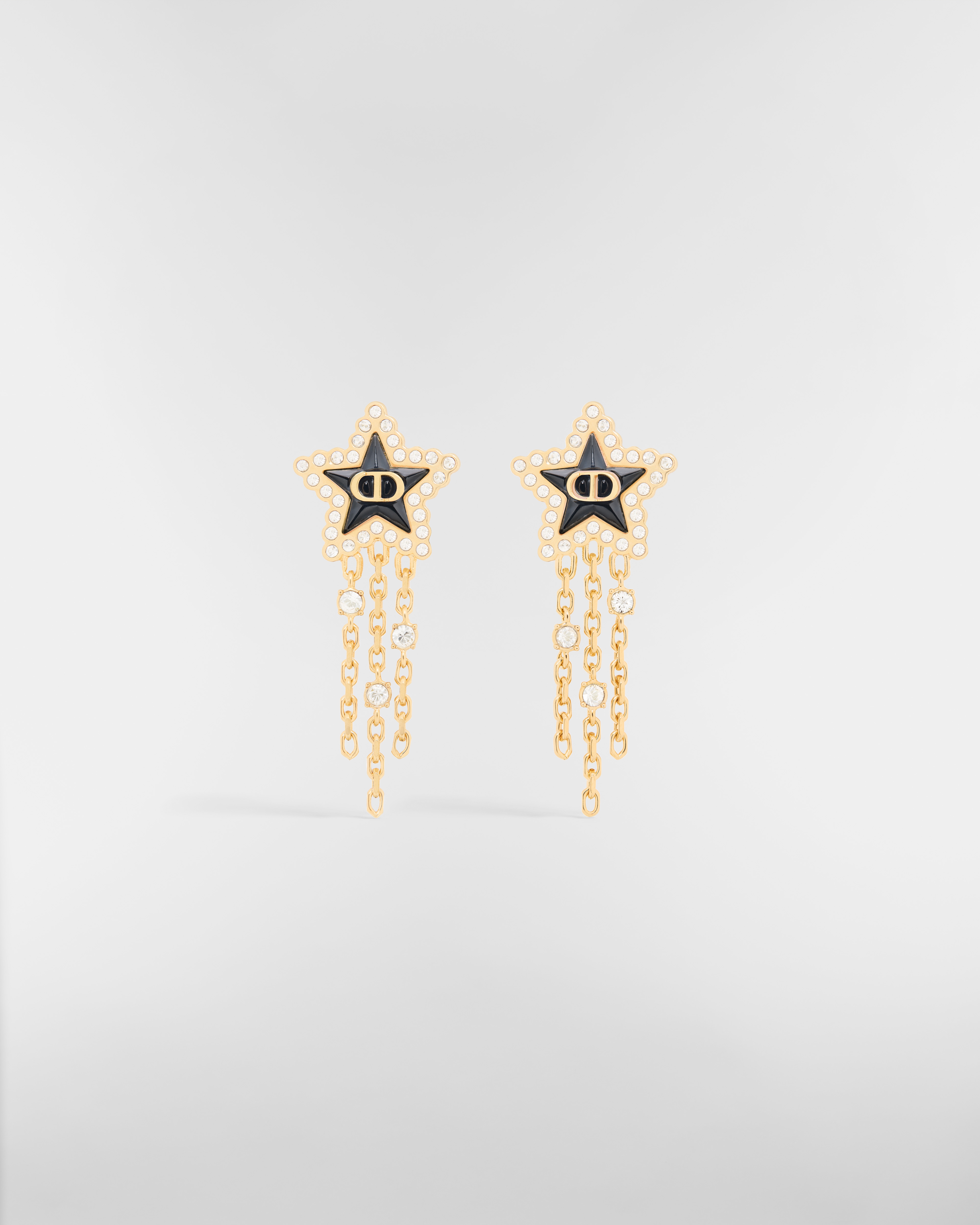 Petit CD Lucky Baroque-oorbellen Metaal met goudkleurige afwerking, zilverkleurige kristallen en diep oceaanblauw glas E01