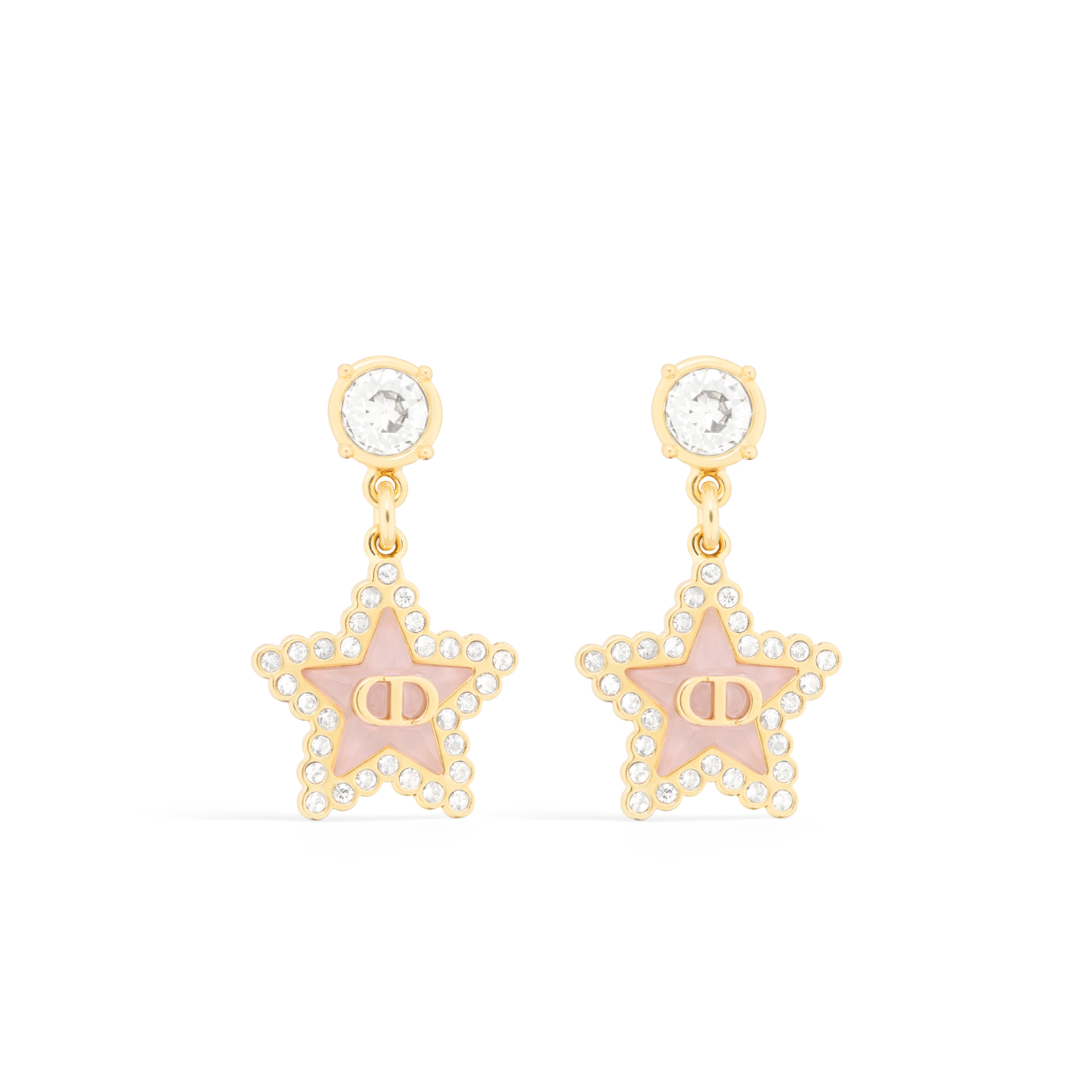 Petit CD Lucky Baroque Earrings Gold-Finish Metal, Silver-Tone Crystals and Macaron Pink Glass E01