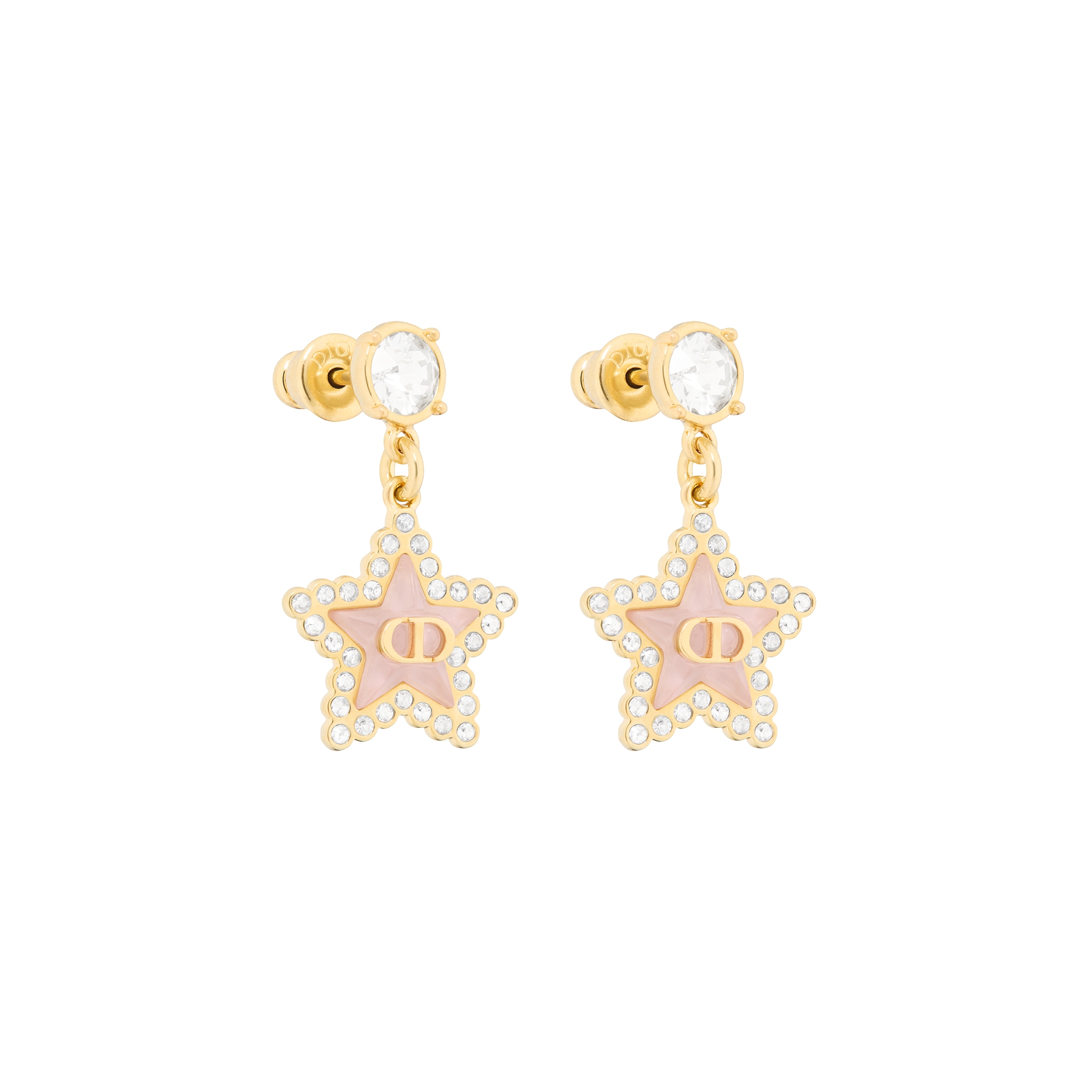 Petit CD Lucky Baroque Earrings Gold-Finish Metal, Silver-Tone Crystals and Macaron Pink Glass E03