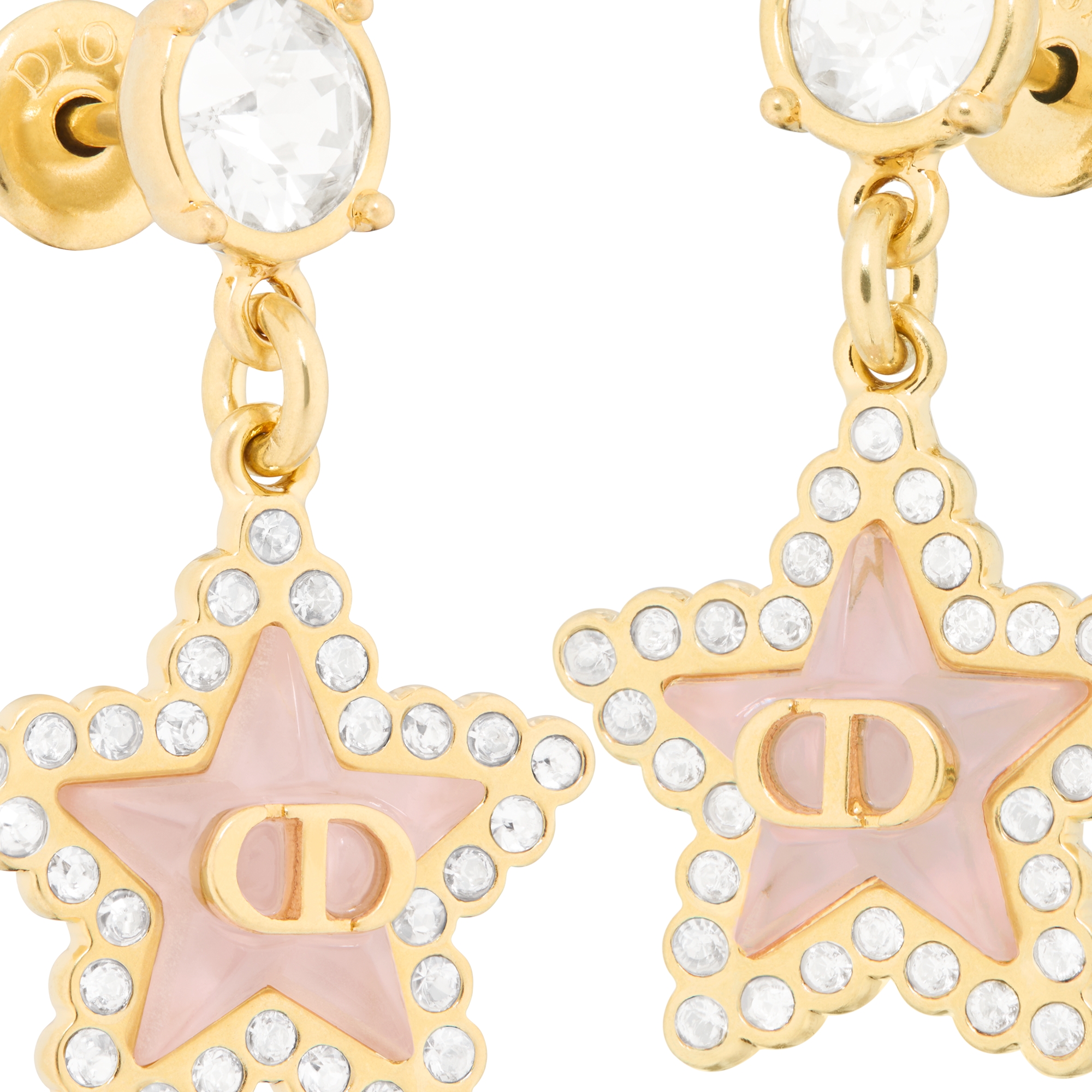 Petit CD Lucky Baroque Earrings Gold-Finish Metal, Silver-Tone Crystals and Macaron Pink Glass E09
