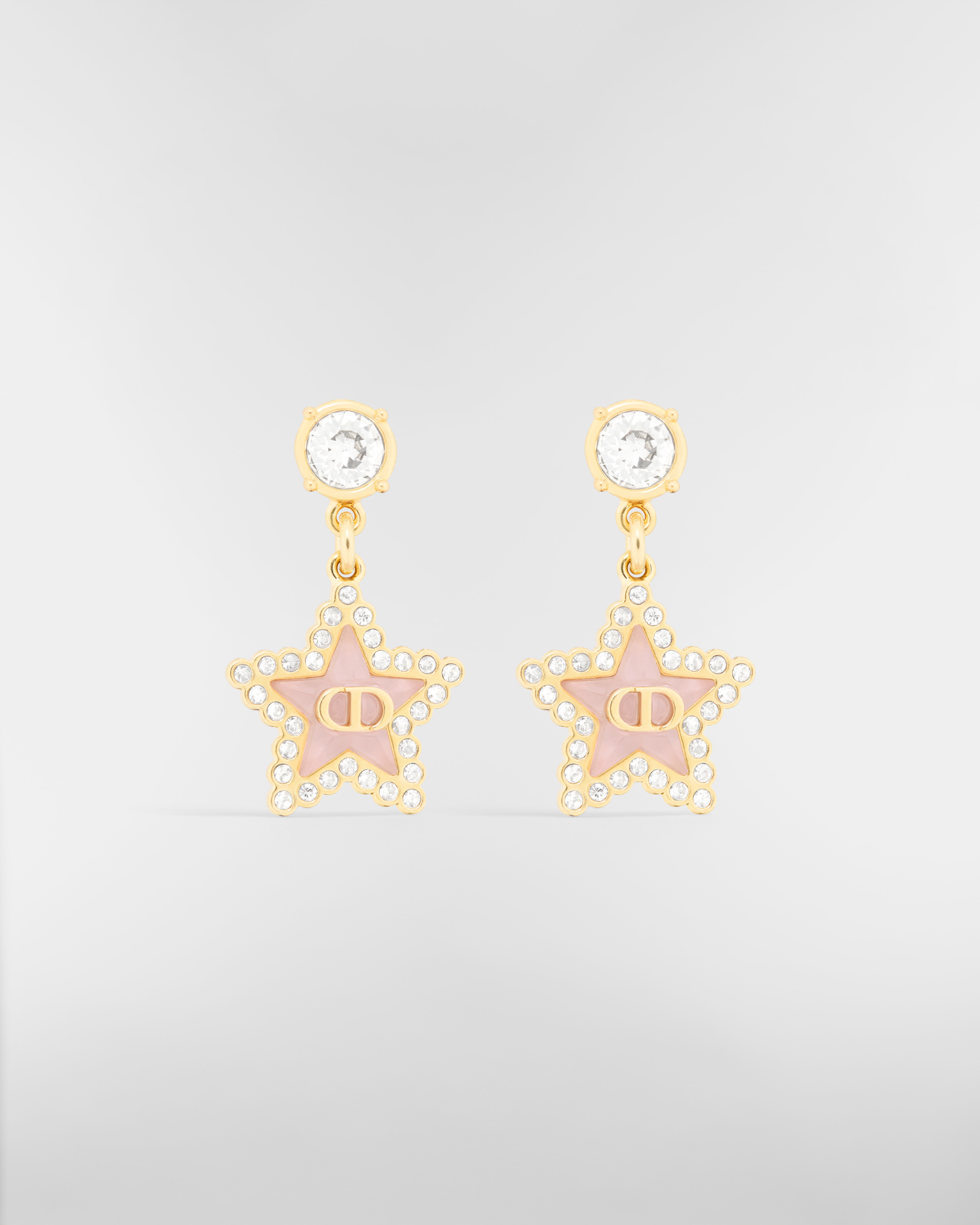 Petit CD Lucky Baroque Earrings Gold-Finish Metal, Silver-Tone Crystals and Macaron Pink Glass E01