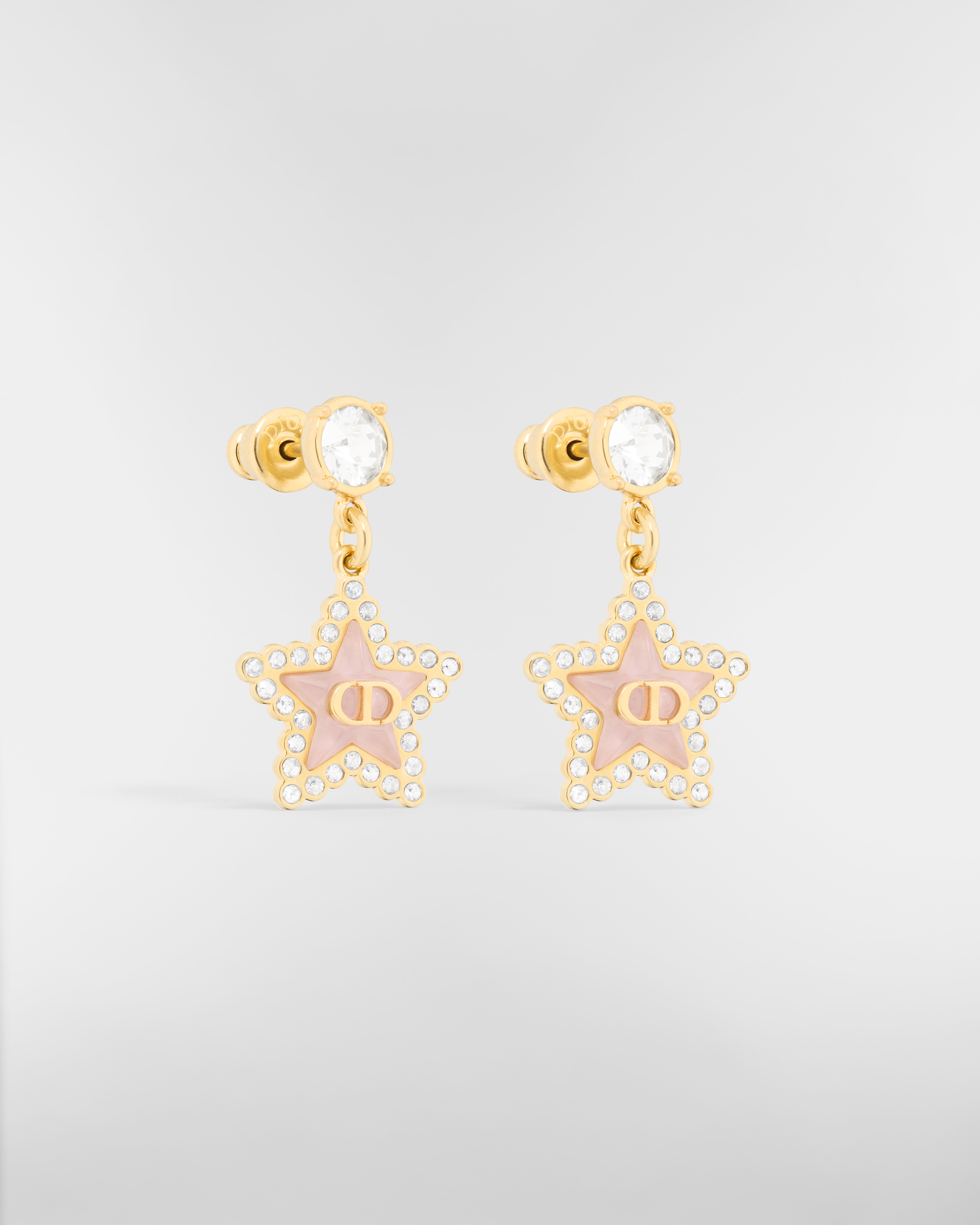 Petit CD Lucky Baroque Earrings Gold-Finish Metal, Silver-Tone Crystals and Macaron Pink Glass E03
