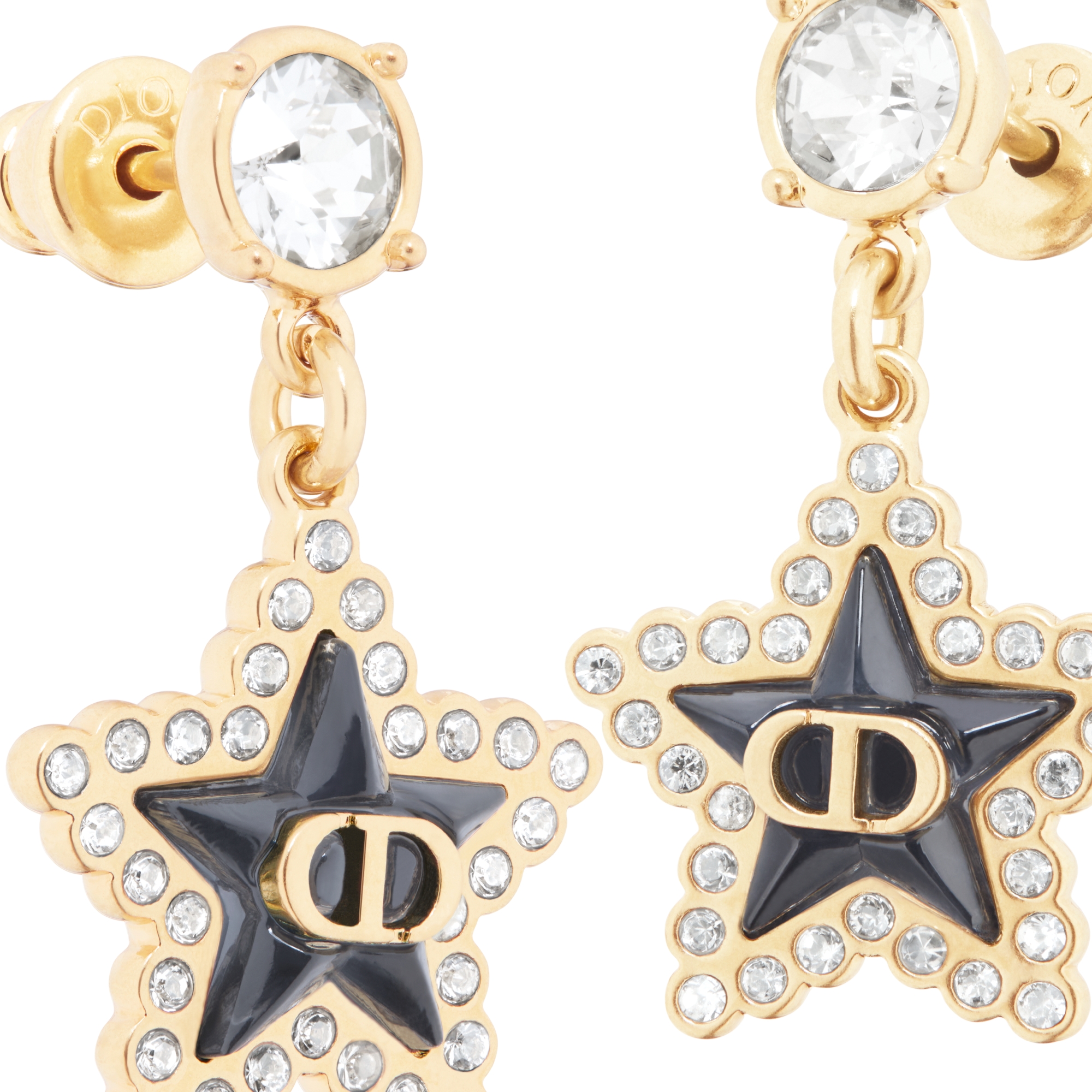 Petit CD Lucky Baroque Earrings Gold-Finish Metal, Silver-Tone Crystals and Deep Ocean Blue Glass E09