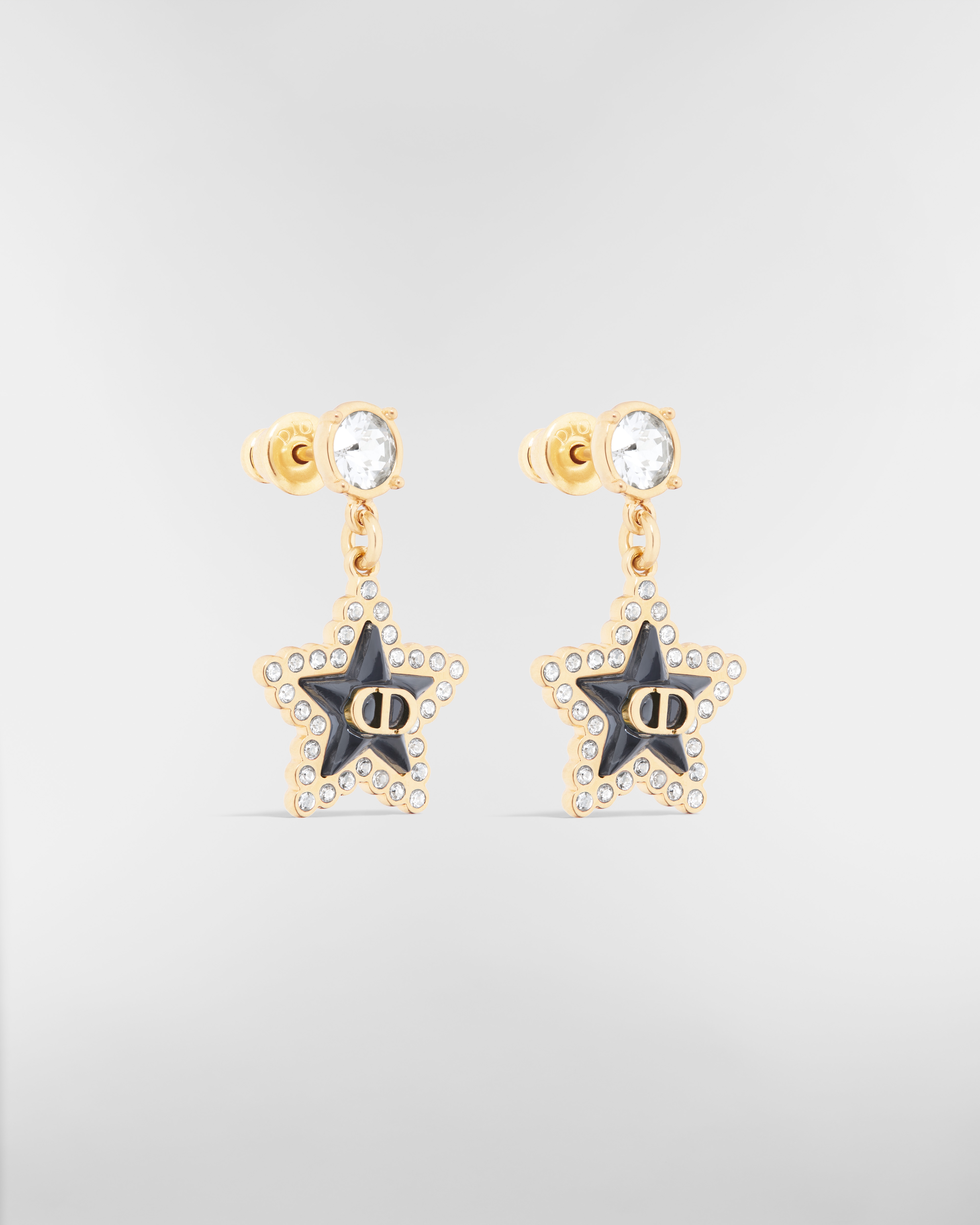 Petit CD Lucky Baroque Earrings Gold-Finish Metal, Silver-Tone Crystals and Deep Ocean Blue Glass E03