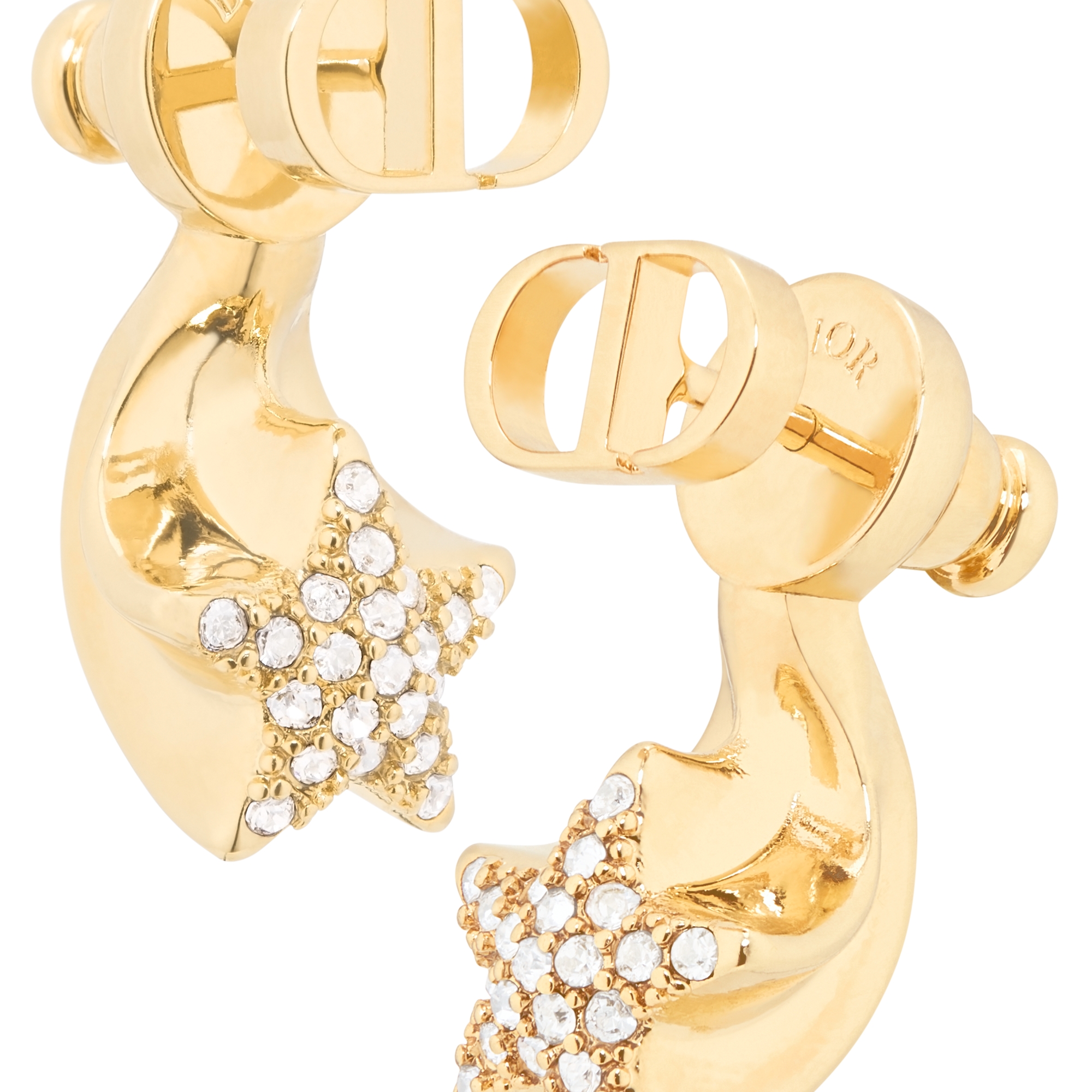 Dior Star Earrings Gold-Finish Metal and Silver-Tone Crystals E09