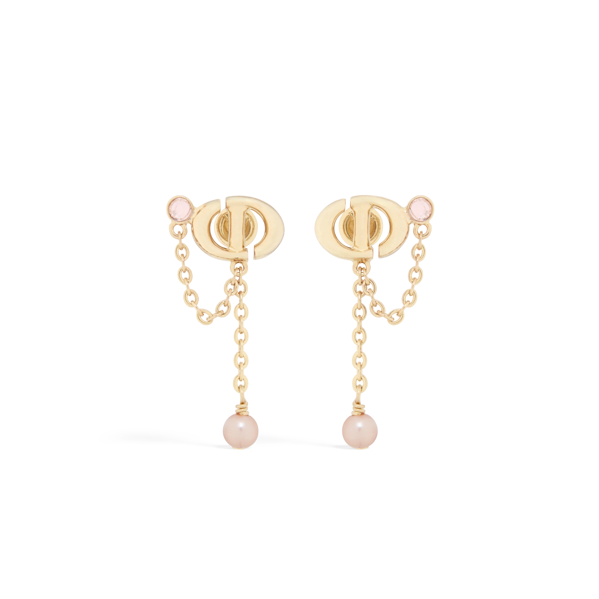 CD Navy Earrings Pink-Finish Metal with Iridescent Pink Resin Pearls and Pink Crystals E01