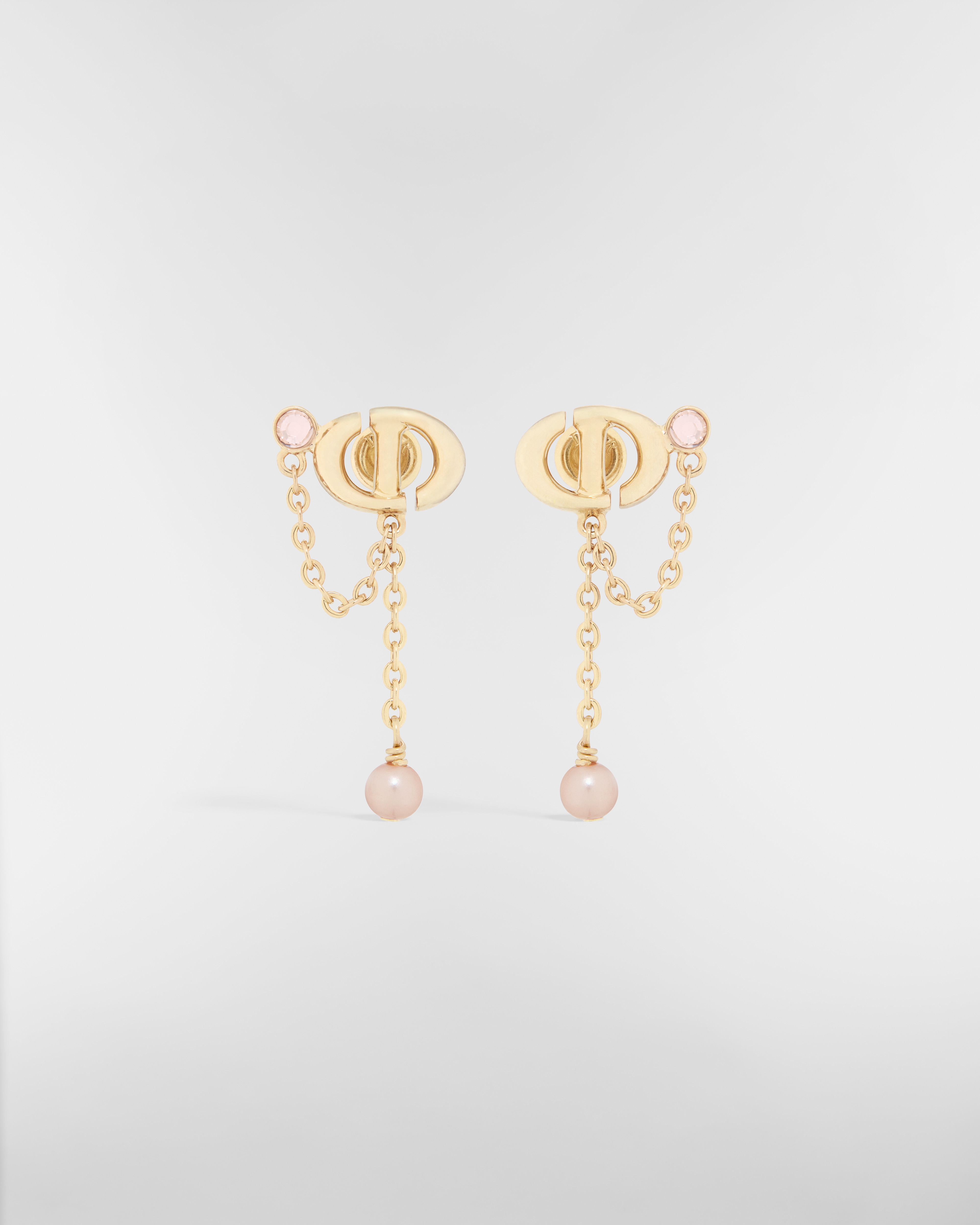 CD Navy Earrings Pink-Finish Metal with Iridescent Pink Resin Pearls and Pink Crystals E01