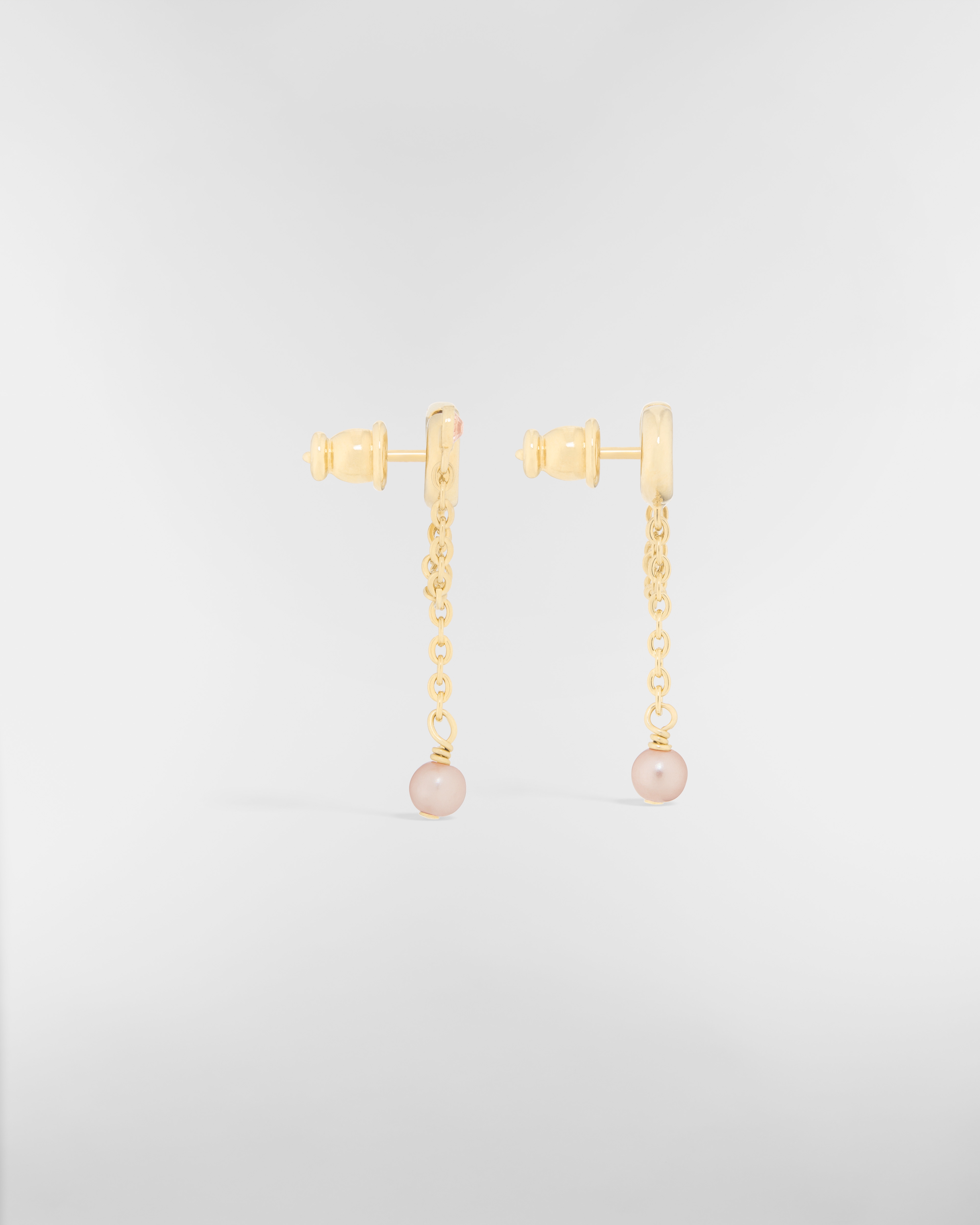 CD Navy Earrings Pink-Finish Metal with Iridescent Pink Resin Pearls and Pink Crystals E02