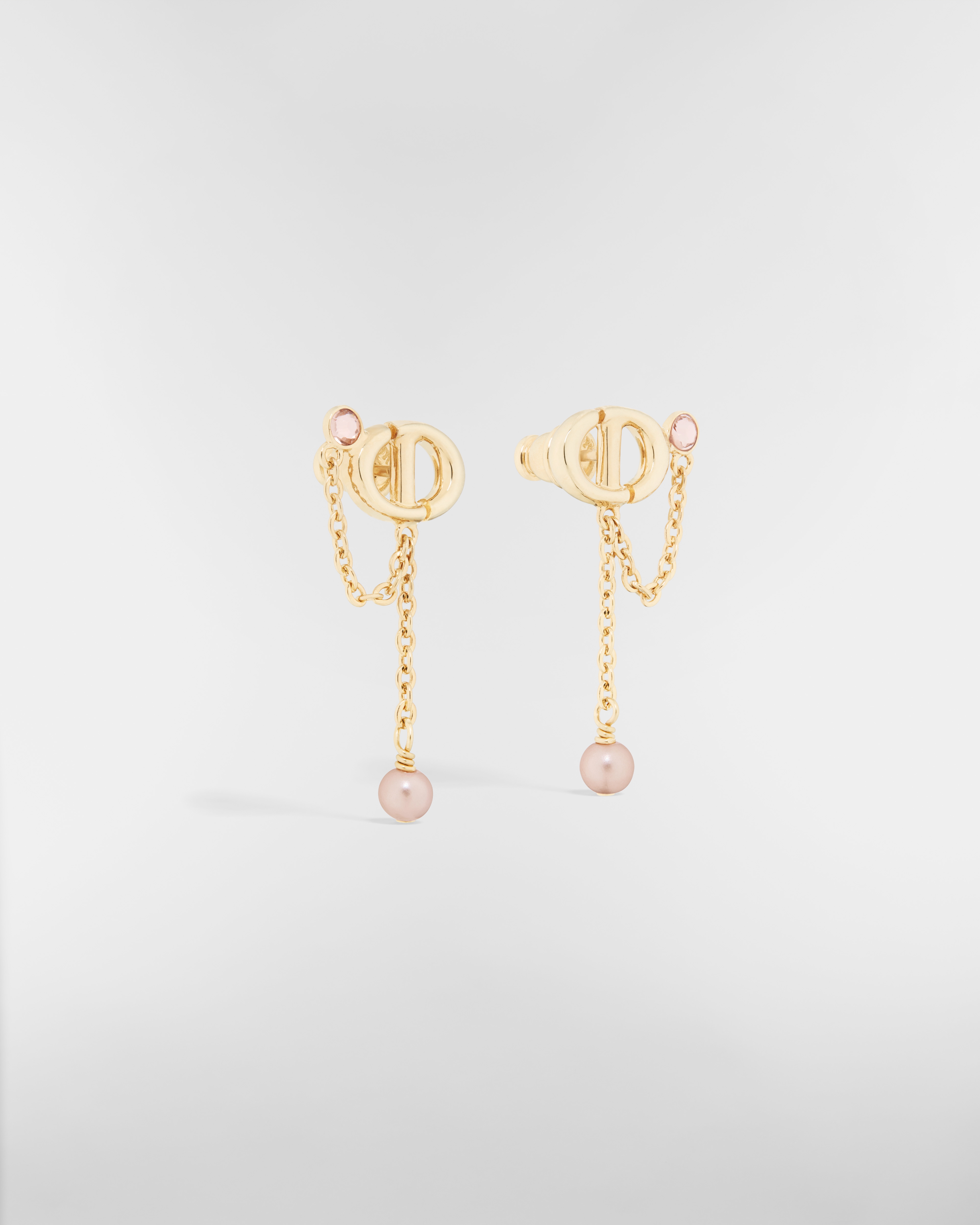 CD Navy Earrings Pink-Finish Metal with Iridescent Pink Resin Pearls and Pink Crystals E03