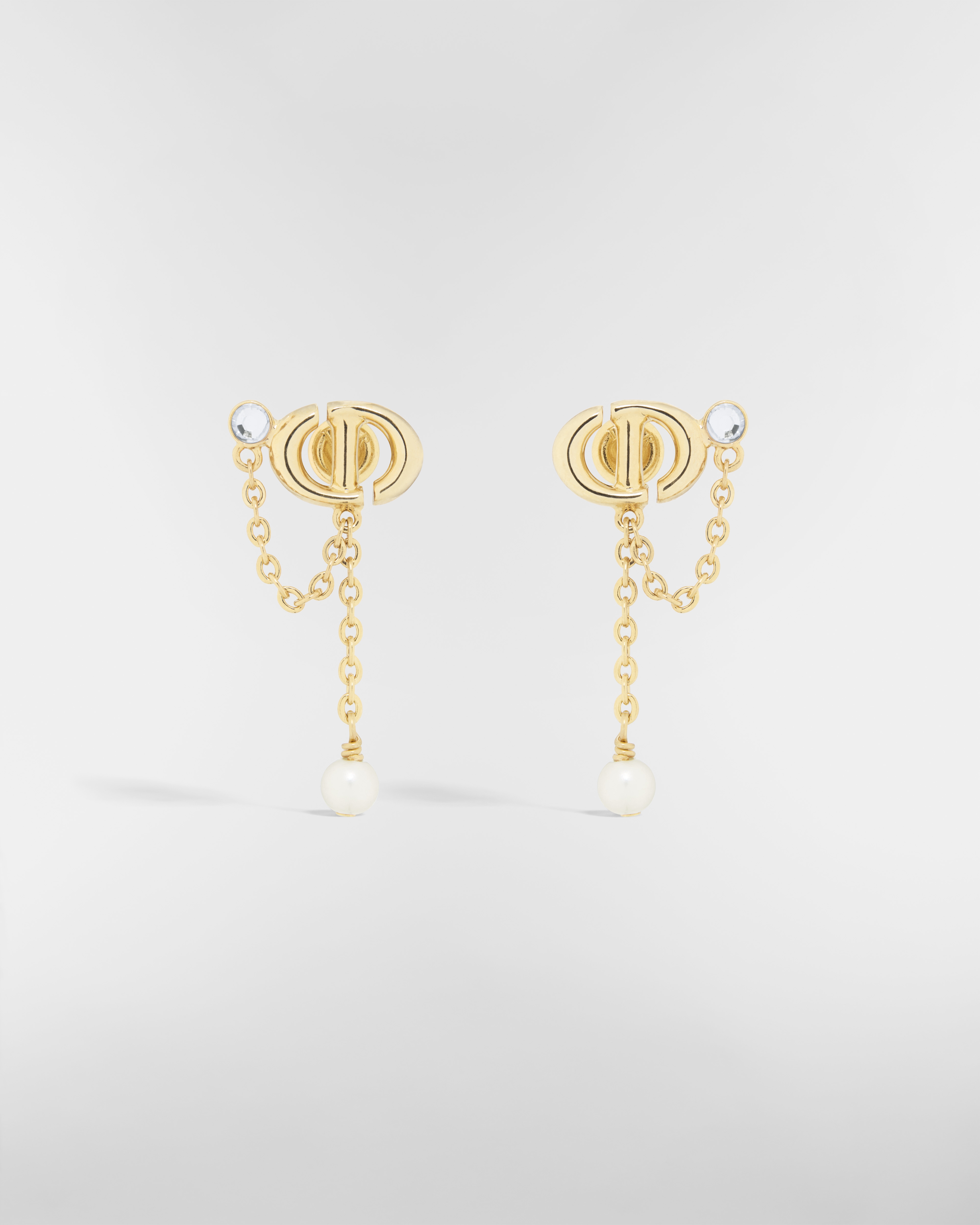 CD Navy Earrings Gold-Finish Metal, White Resin Pearls and Silver-Tone Crystals E01