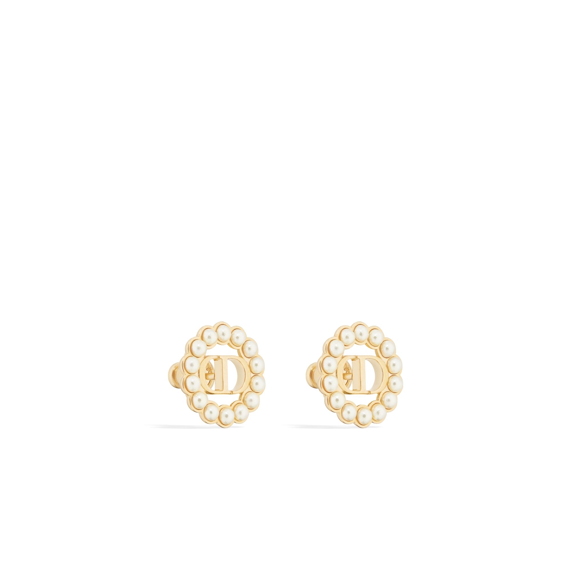 Pendientes Petit CD Circle Metal dorado y abalorios de resina blancos E03