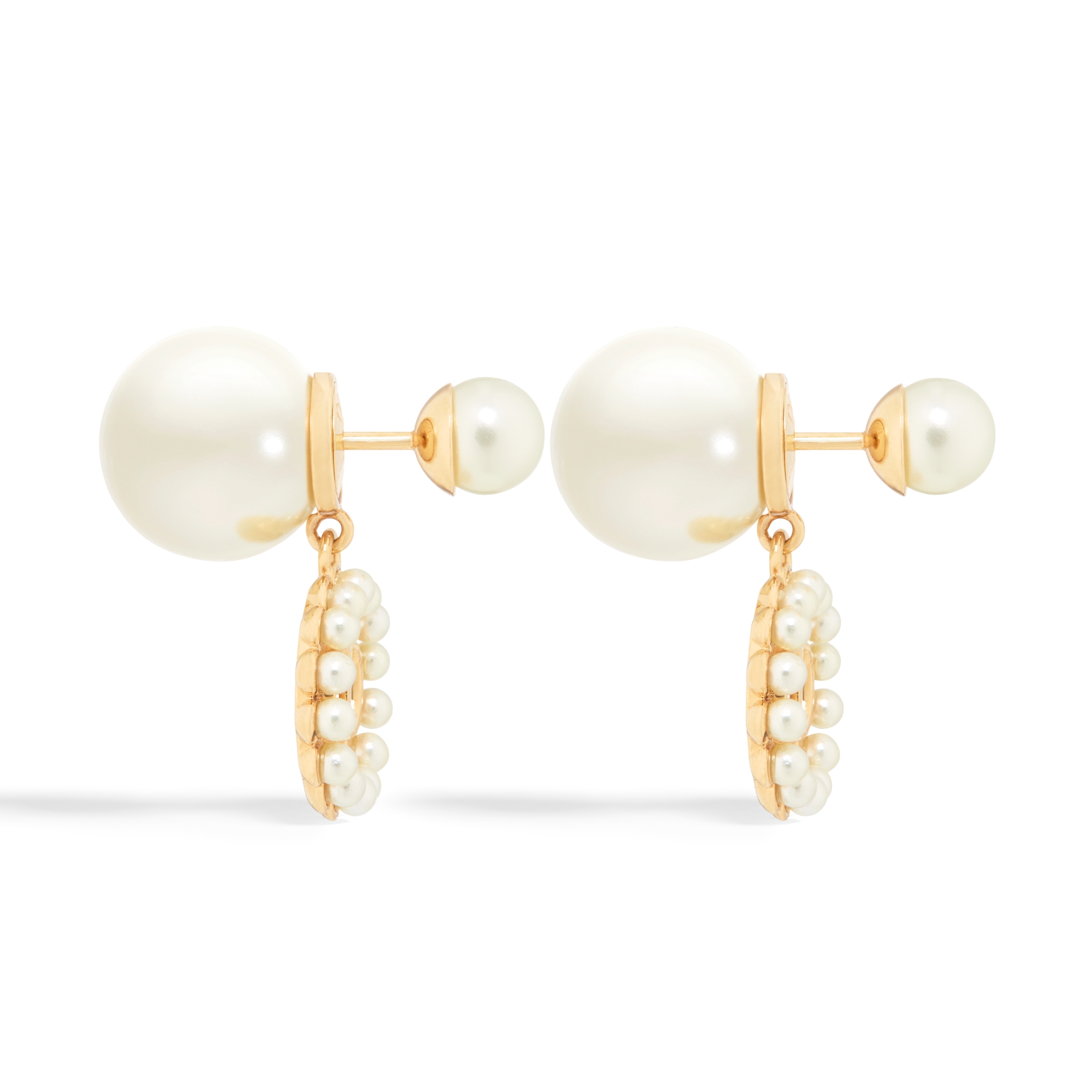 Dior Tribales Earrings Gold-Finish Metal and White Resin Pearls E02