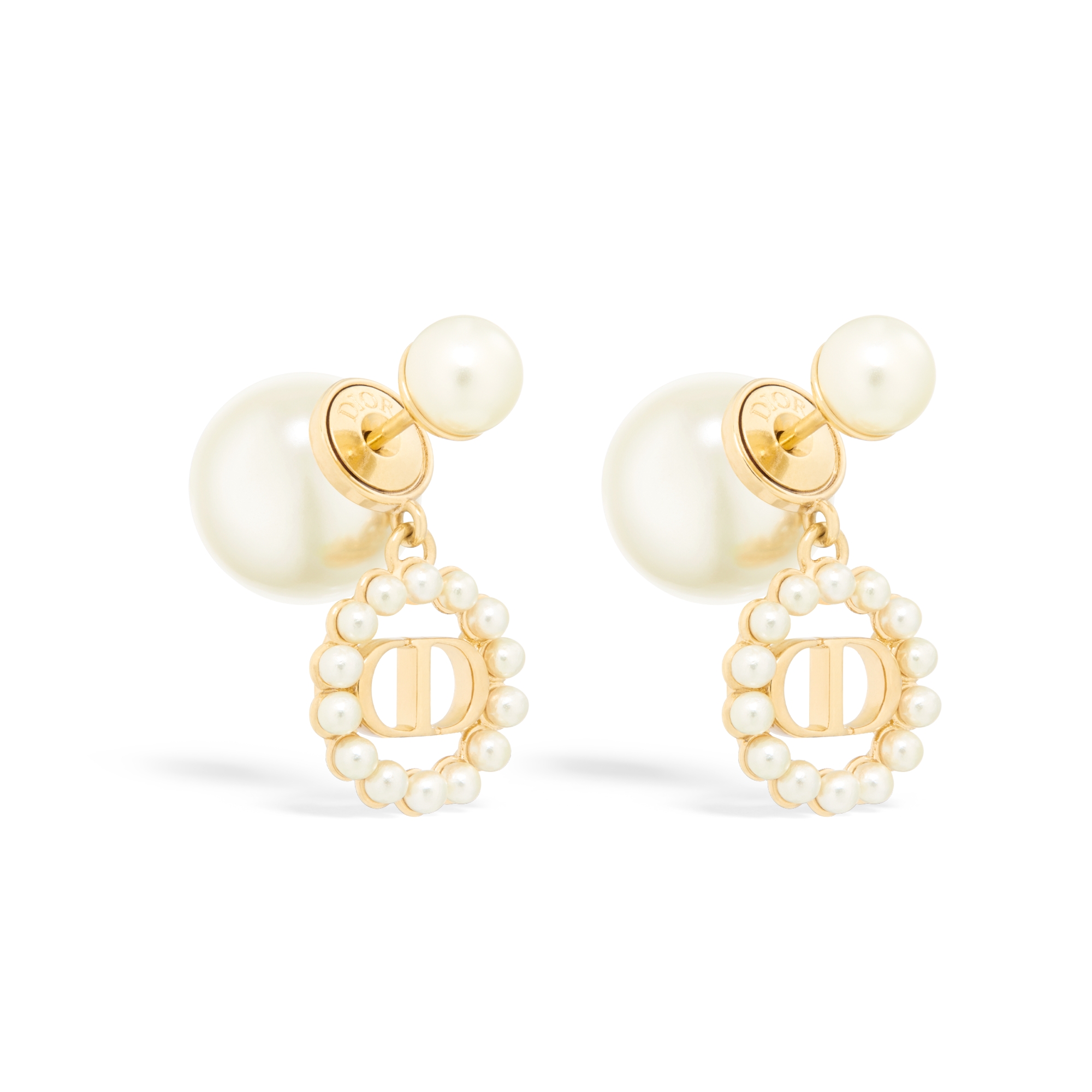 Petit CD Daisy Earrings Pale Gold-Finish Metal, White Resin Pearl