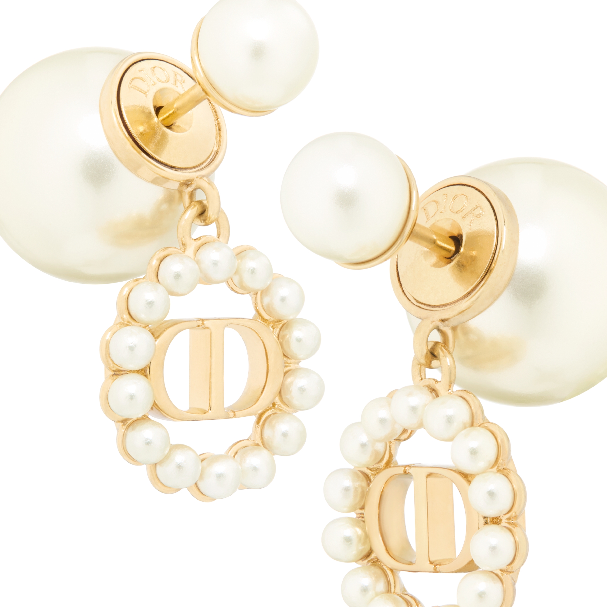 Dior Tribales Earrings Gold-Finish Metal and White Resin Pearls E09