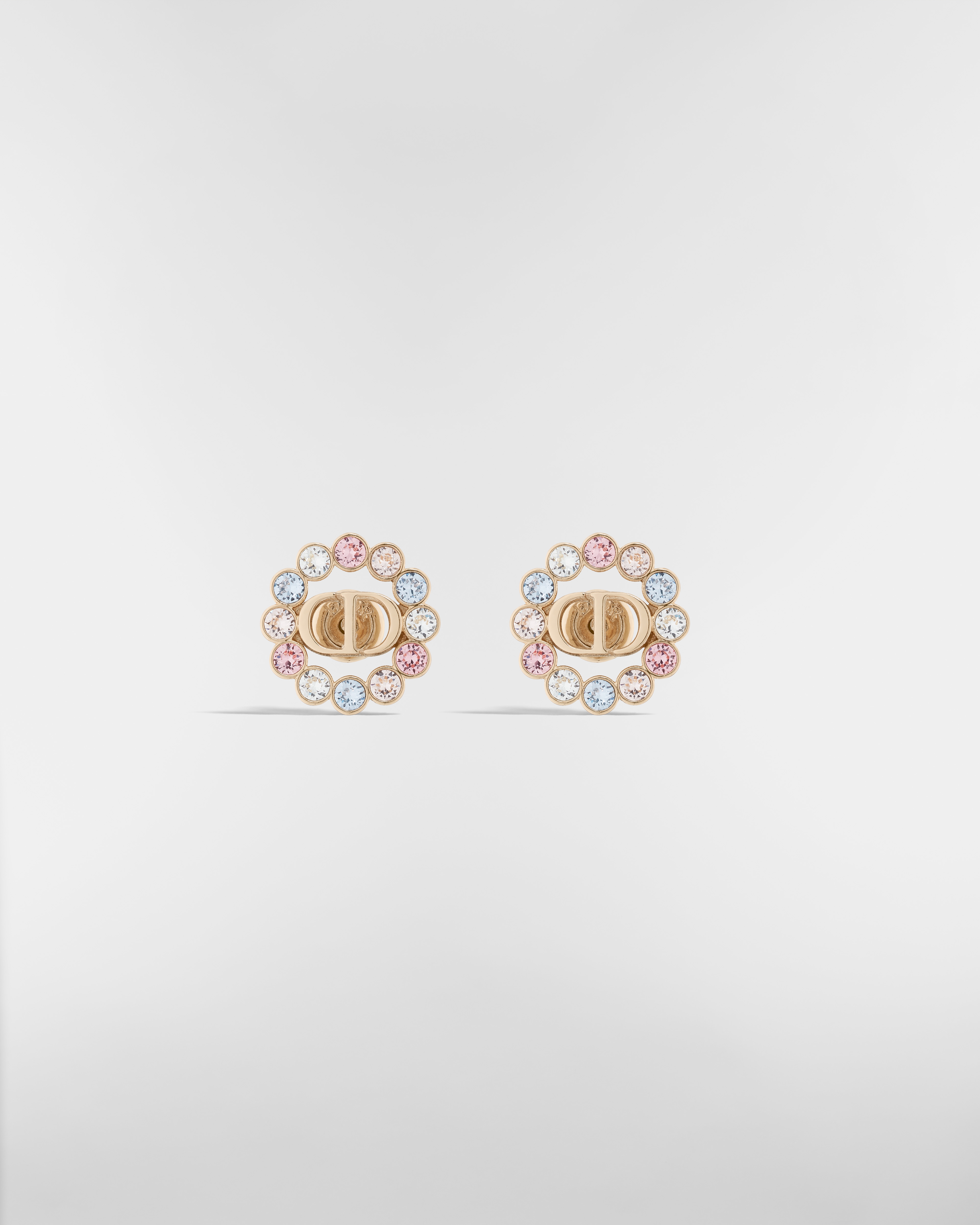 Petit CD Circle Stud Earrings Pale Gold-Finish Metal and Multicolor Crystals E01
