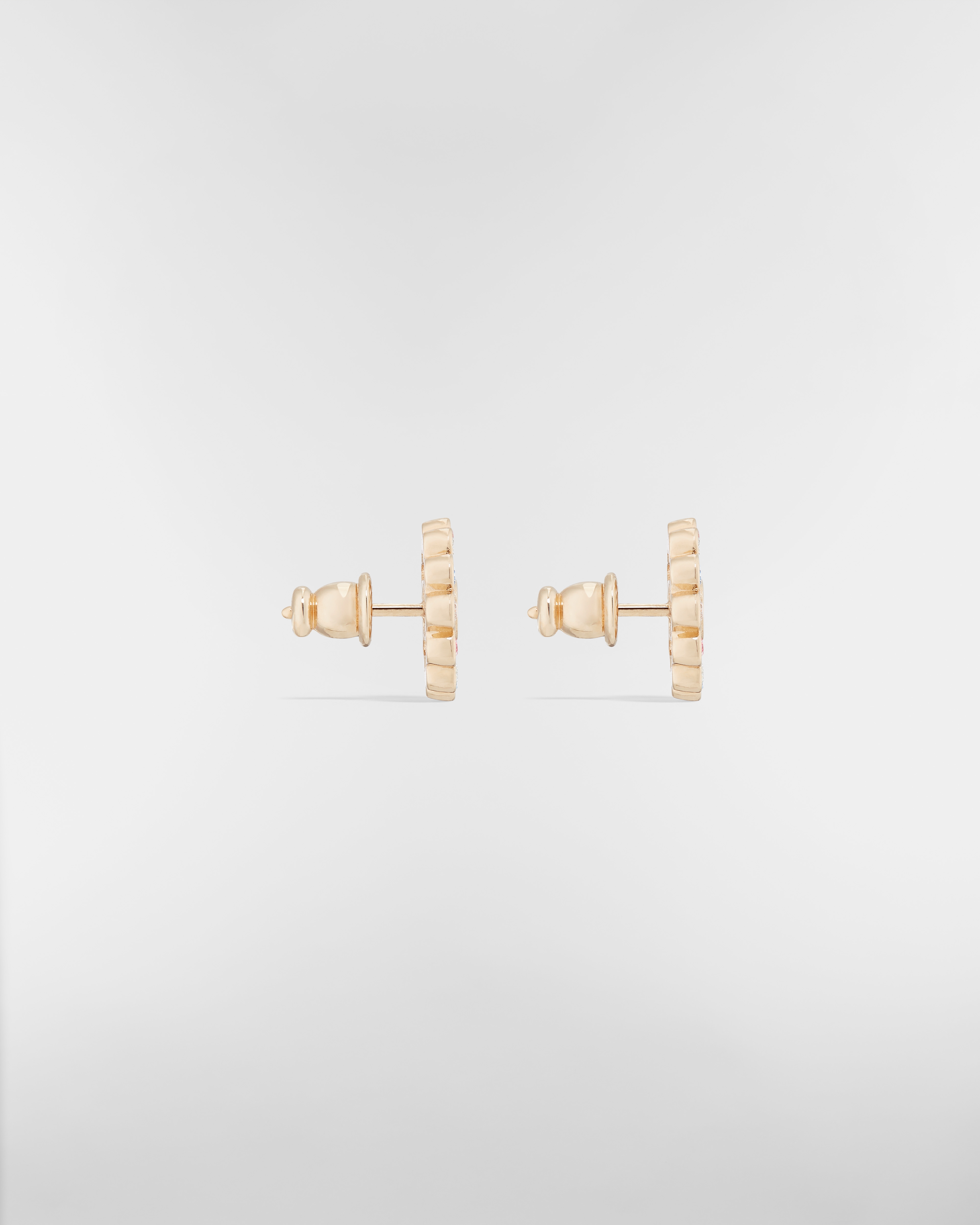 Petit CD Circle Stud Earrings Pale Gold-Finish Metal and Multicolor Crystals E02