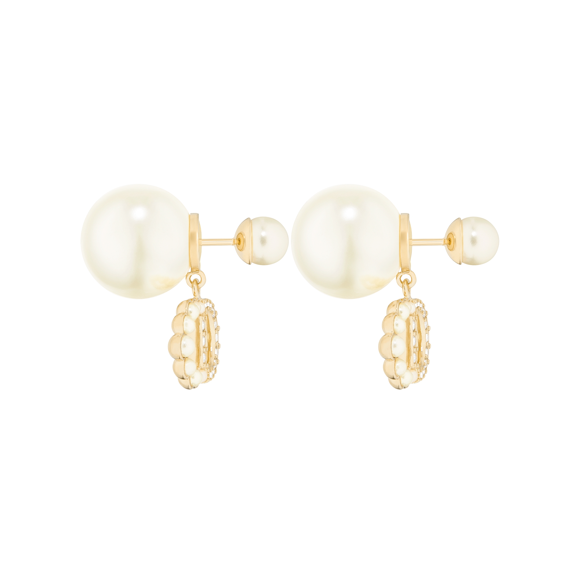 Dior Tribales Earrings Gold-Finish Metal, White Resin Pearls and Sparkling Crystals E02