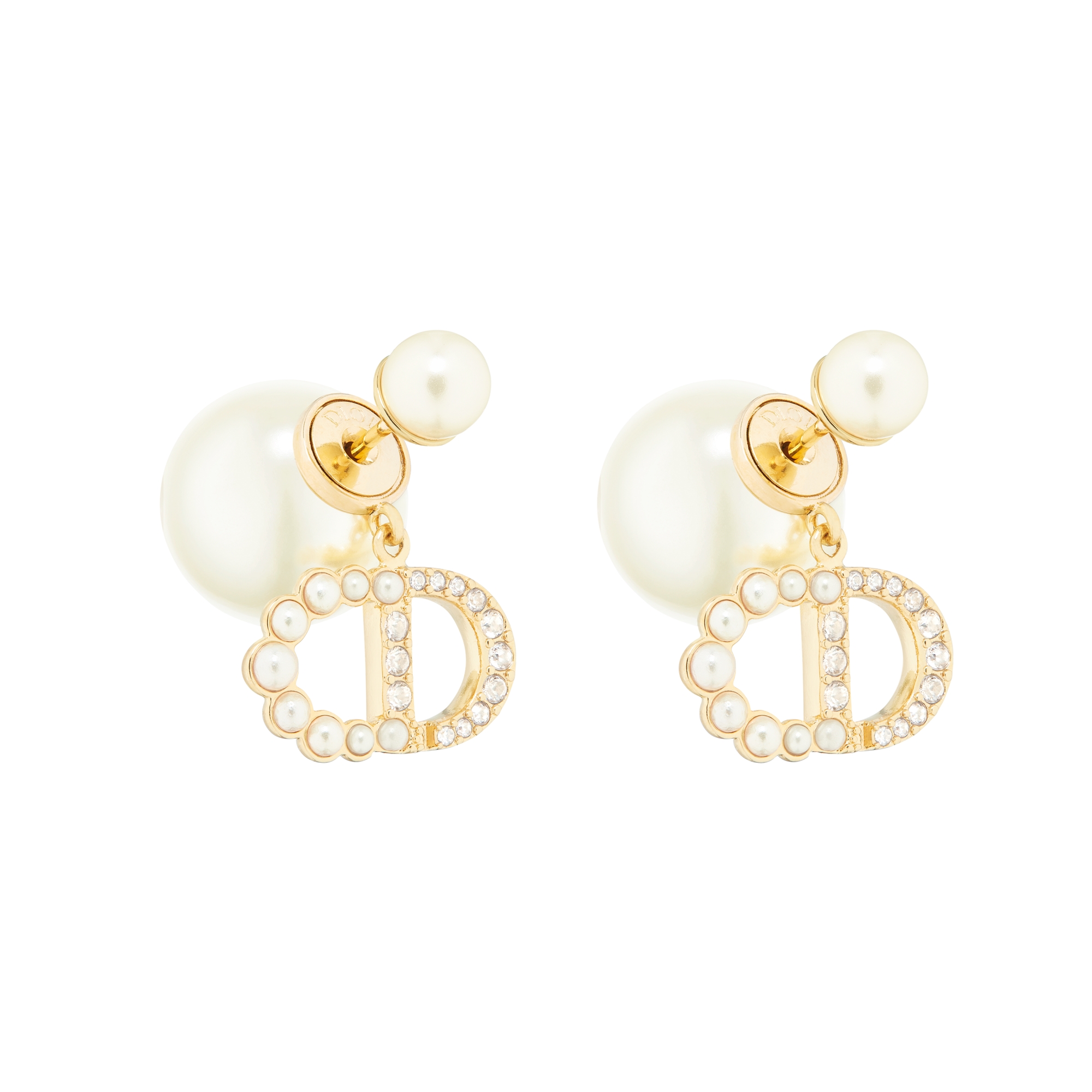 Dior Tribales Earrings Gold-Finish Metal, White Resin Pearls and Sparkling Crystals E03