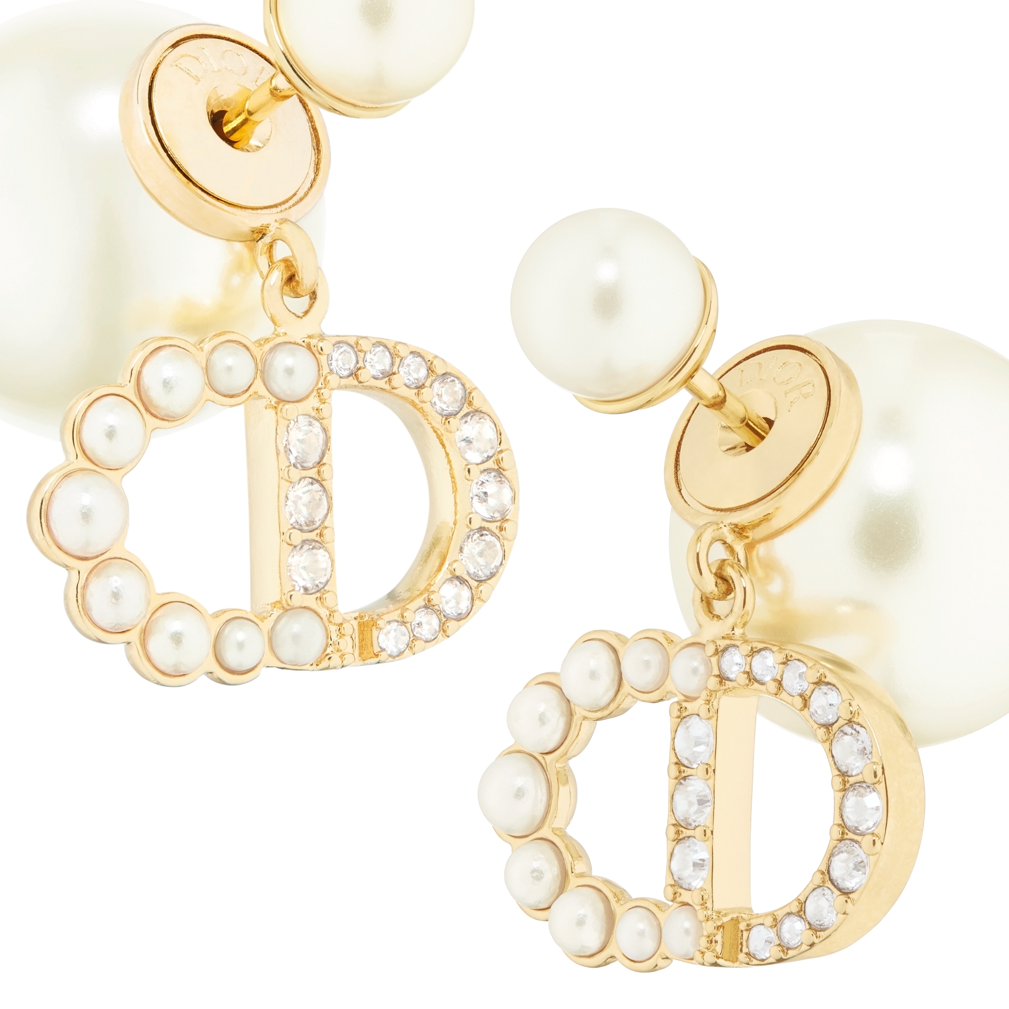 Dior Tribales Earrings Gold-Finish Metal, White Resin Pearls and Sparkling Crystals E09