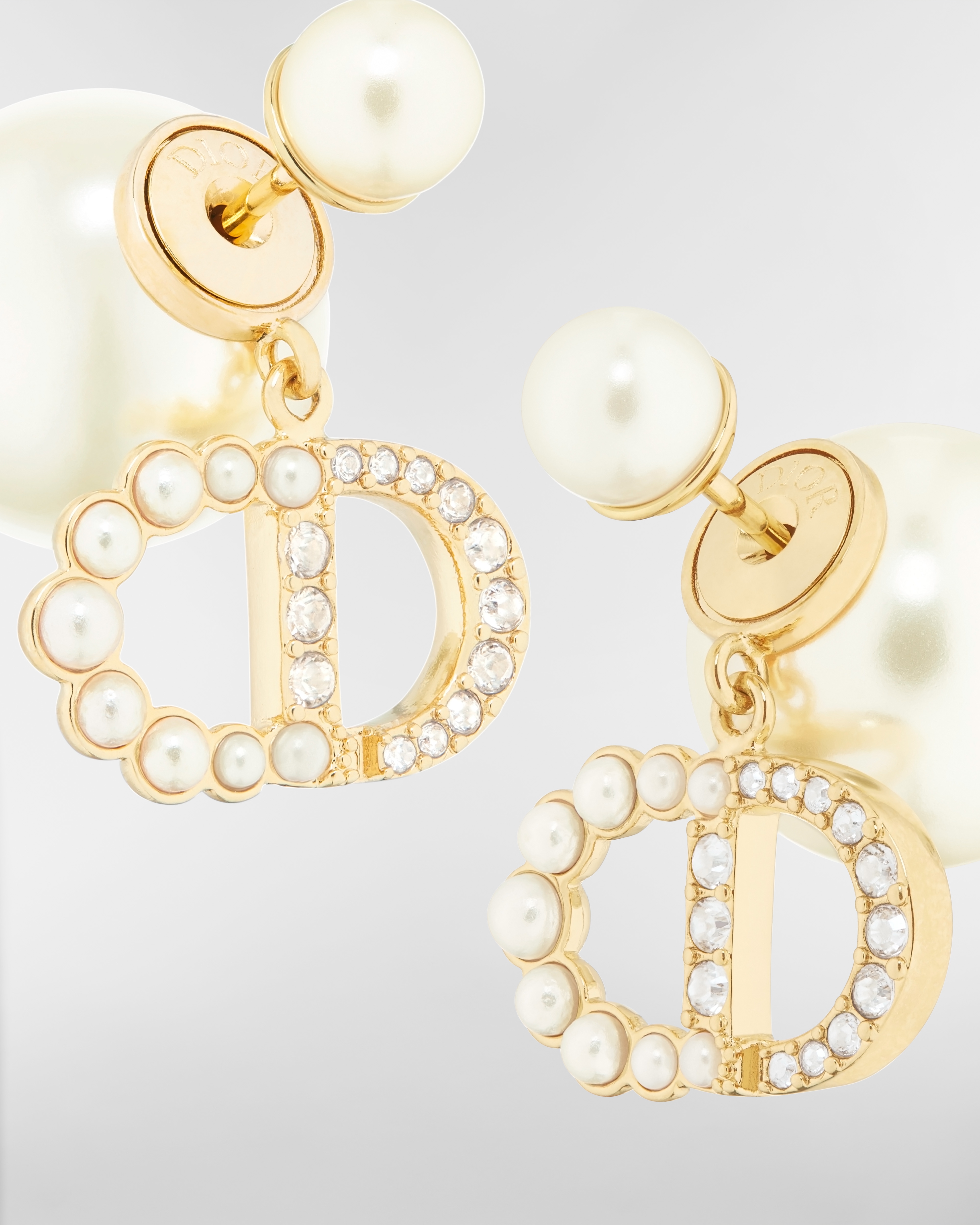Dior Tribales Earrings Gold-Finish Metal, White Resin Pearls and Sparkling Crystals E09
