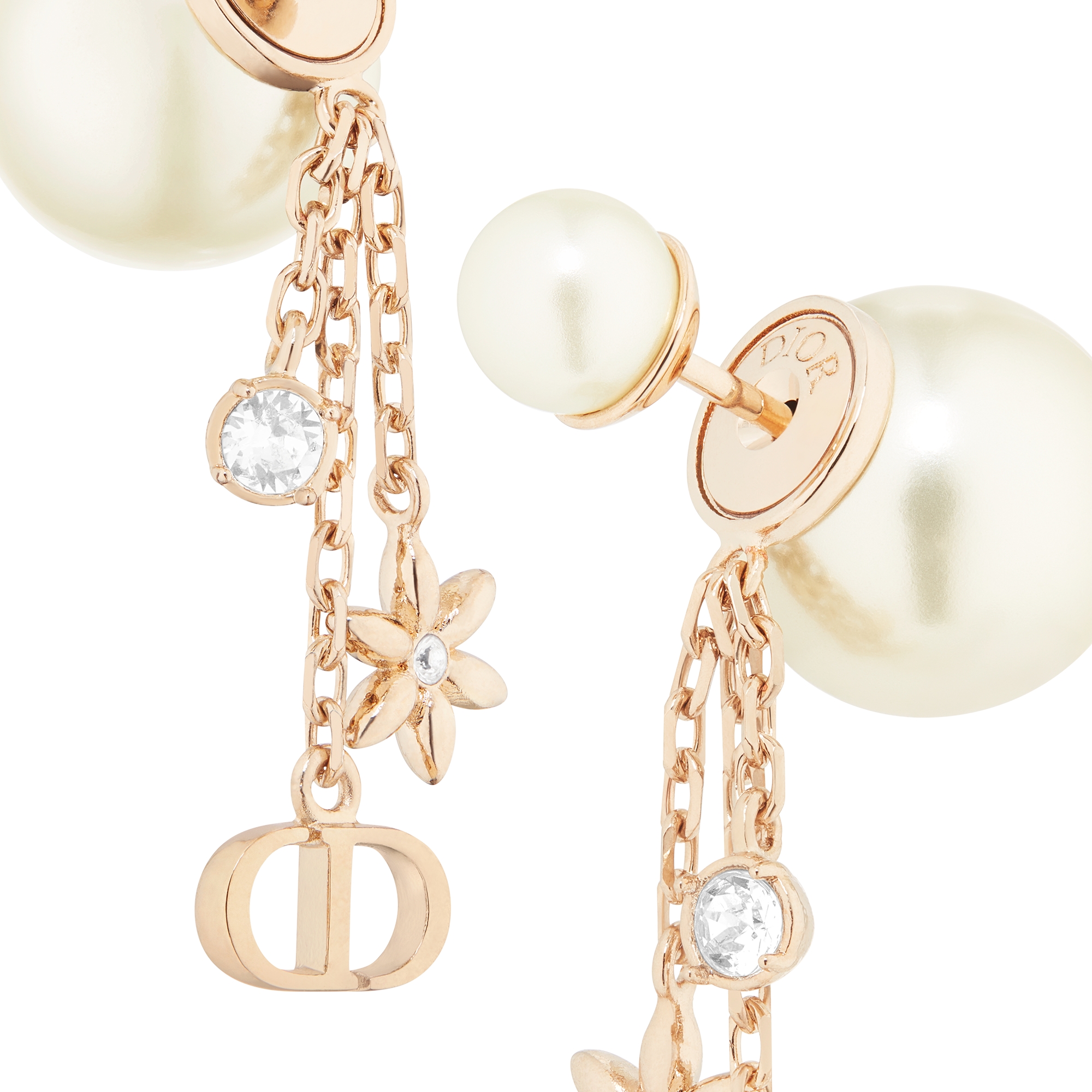 Dior Tribales Earrings Pale Gold-Finish Metal, White Resin Pearls and Silver-Tone Crystals E09
