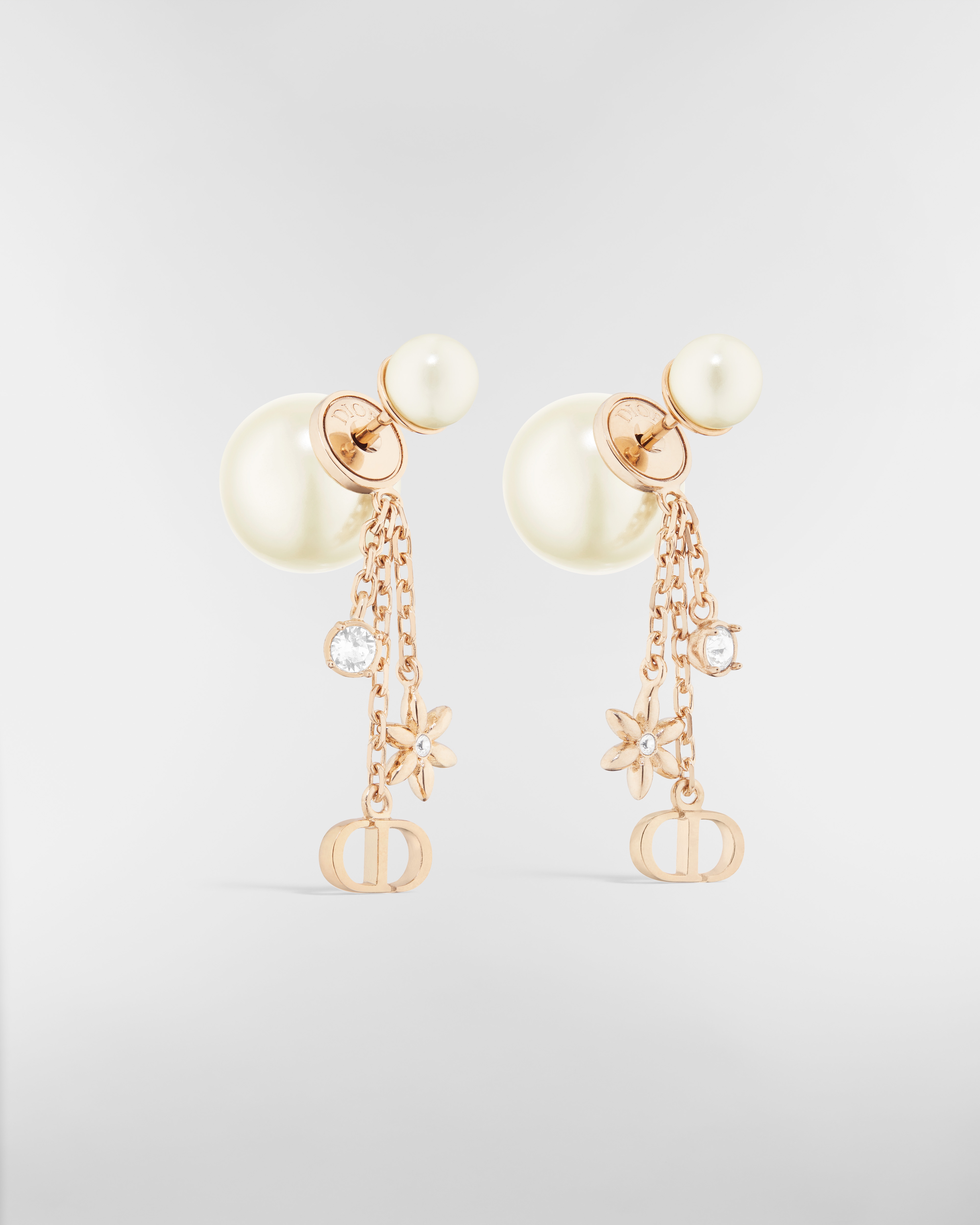 Dior Tribales Earrings Pale Gold-Finish Metal, White Resin Pearls and Silver-Tone Crystals E03