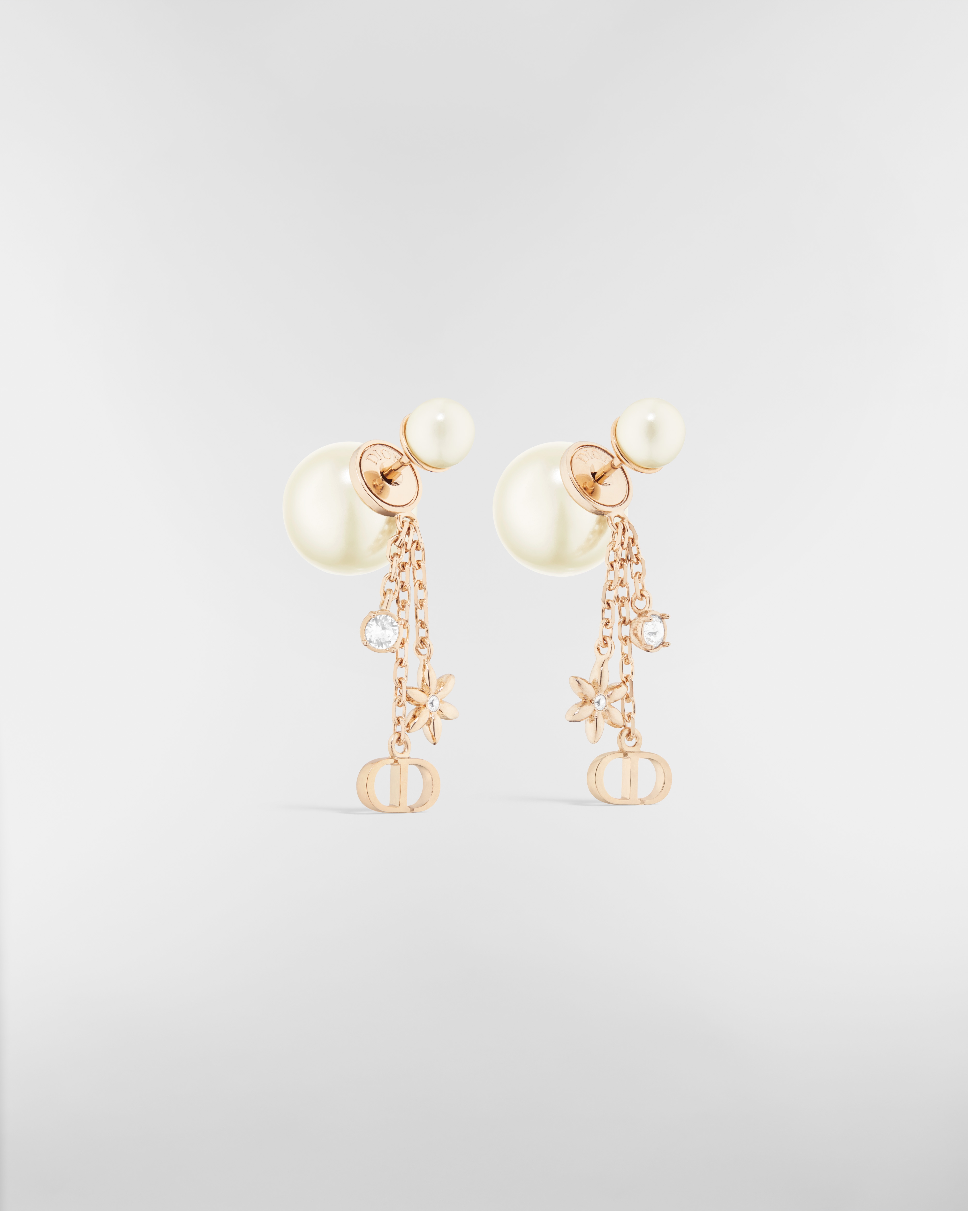 Dior Tribales 귀걸이 페일 골드 피니시 메탈 & 화이트 레진 진주, 실버 톤 크리스탈 E03