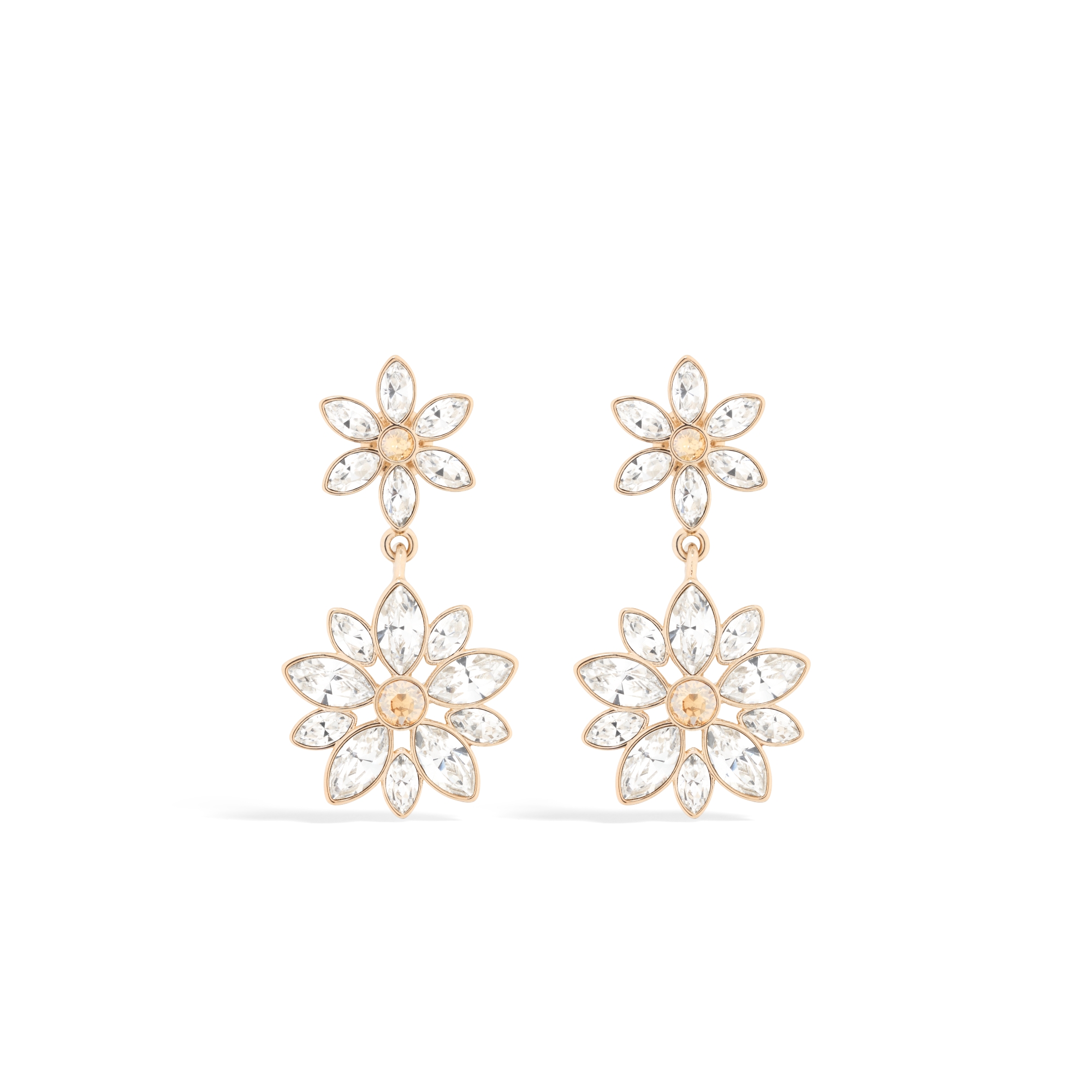Fleur de Glace Earrings Pale Gold-Finish Metal with Gold- and Silver-Tone Crystals E01