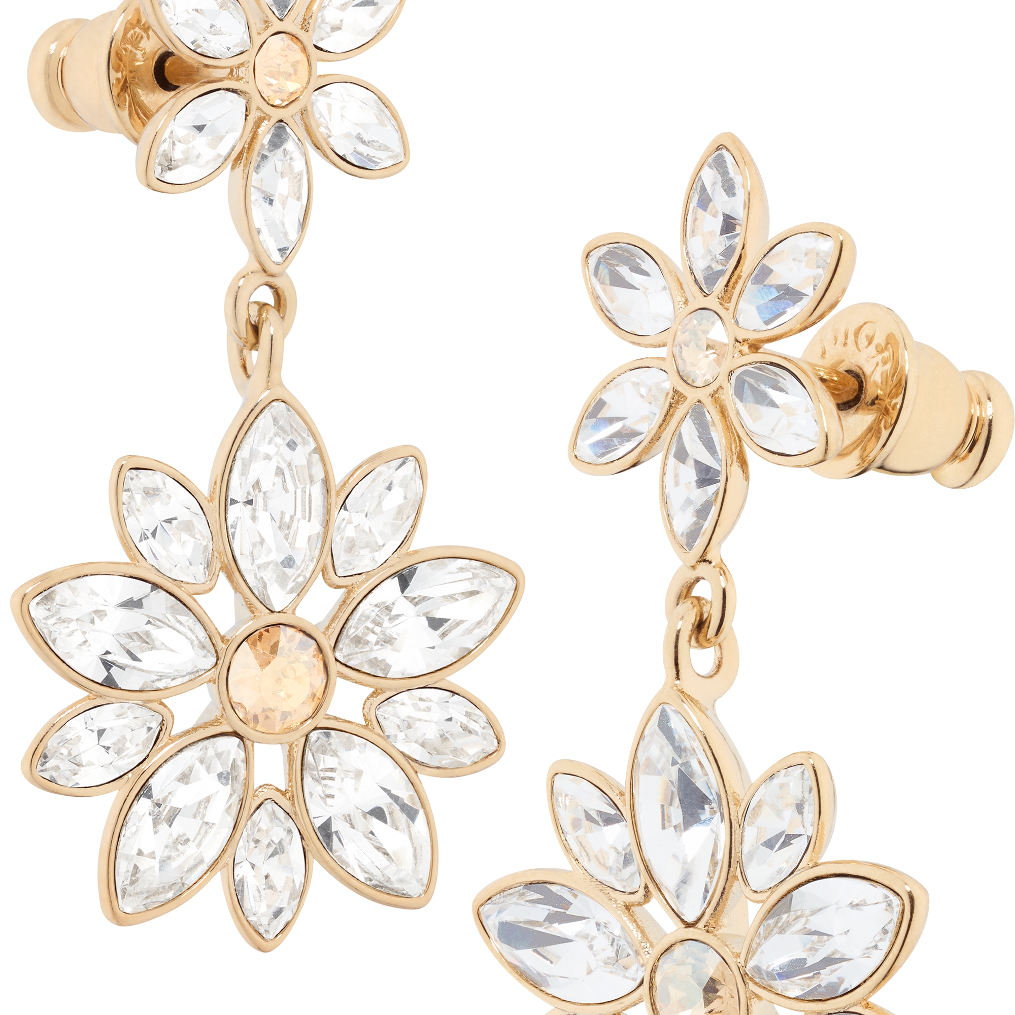 Fleur de Glace Earrings Pale Gold-Finish Metal with Gold- and Silver-Tone Crystals E09