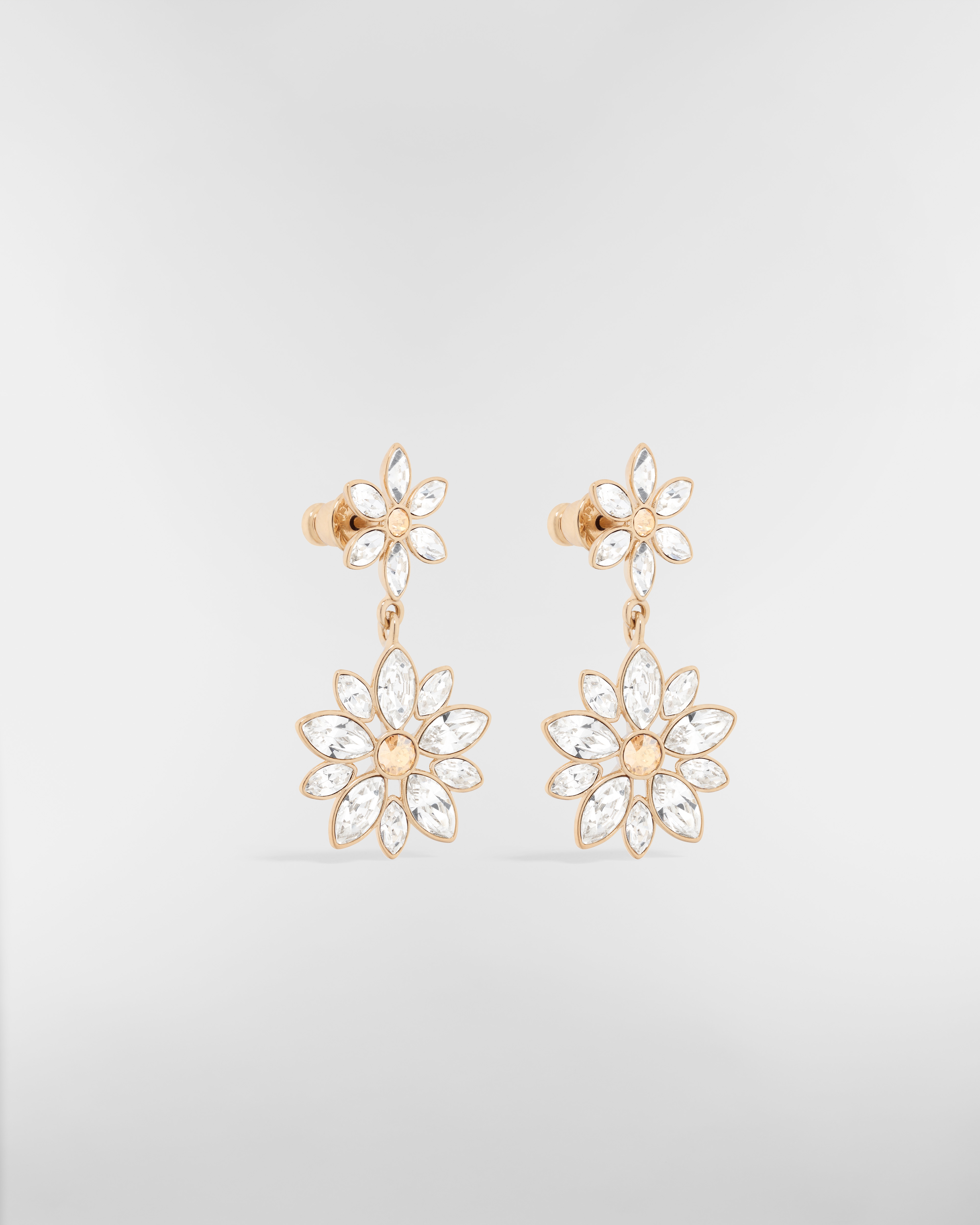 Fleur de Glace Earrings Pale Gold-Finish Metal with Gold- and Silver-Tone Crystals E03